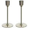 Set van 2x stuks luxe diner kaarsen staande kandelaar aluminium kleur zilver 20 cm - kaars kandelaars