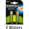4 Stuks (2 Blisters a 2 st) Duracell AA Oplaadbare Batterijen - 2500 mAh