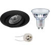 LED Spot Set - Pragmi Uranio Pro - GU10 Fitting - Inbouw Rond - Mat Zwart - Kantelbaar - Ø82mm - Philips - MASTER 927