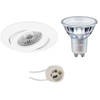 LED Spot Set - Pragmi Uranio Pro - GU10 Fitting - Inbouw Rond - Mat Wit - Kantelbaar - Ø82mm - Philips - MASTER 927 36D