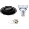 LED Spot Set - Pragmi Domy Pro - GU10 Fitting - Inbouw Rond - Mat Zwart - Verdiept - Kantelbaar - Ø105mm - Philips -