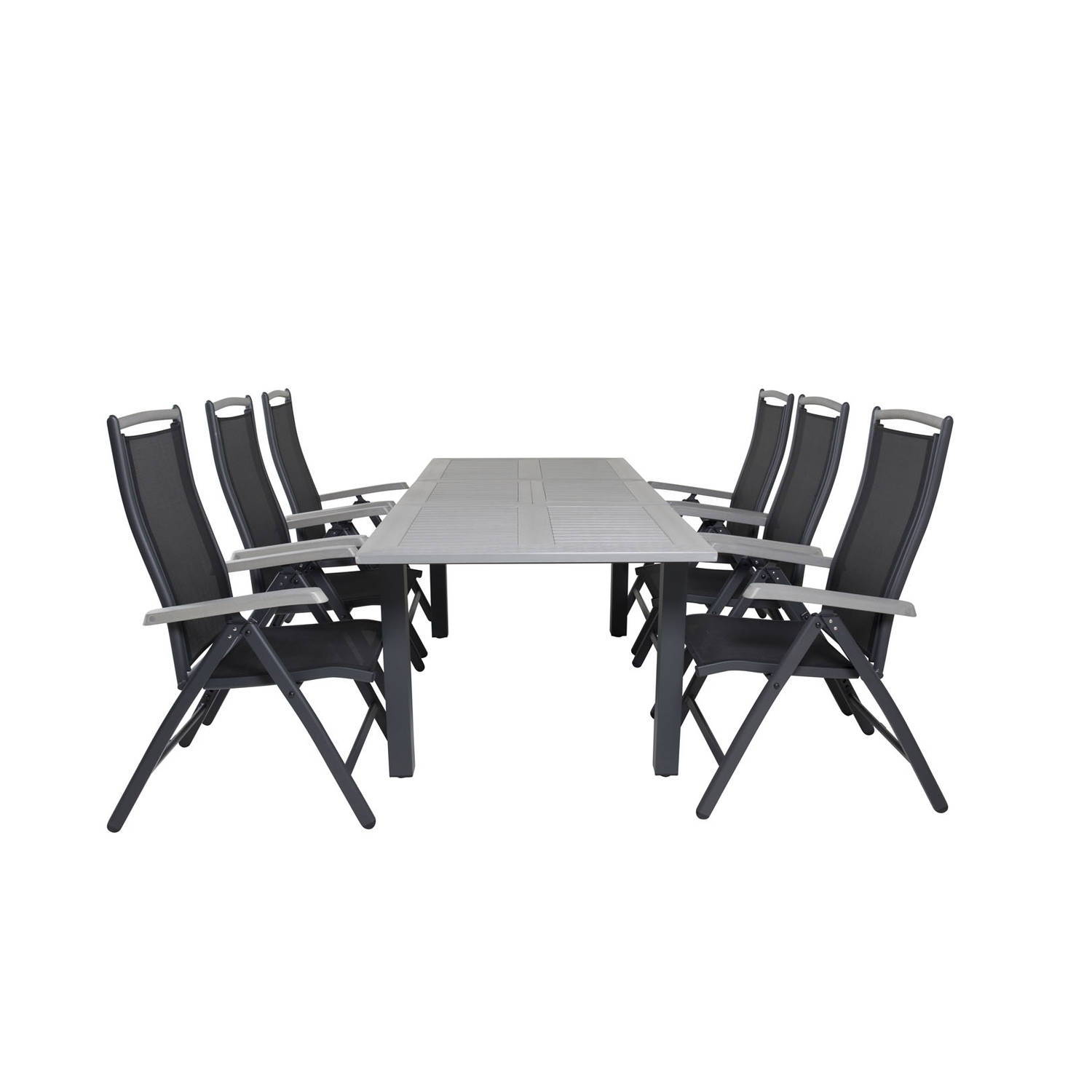 Albany tuinmeubelset tafel 100x160/240cm en 6 stoel 5pos Albany zwart, grijs.