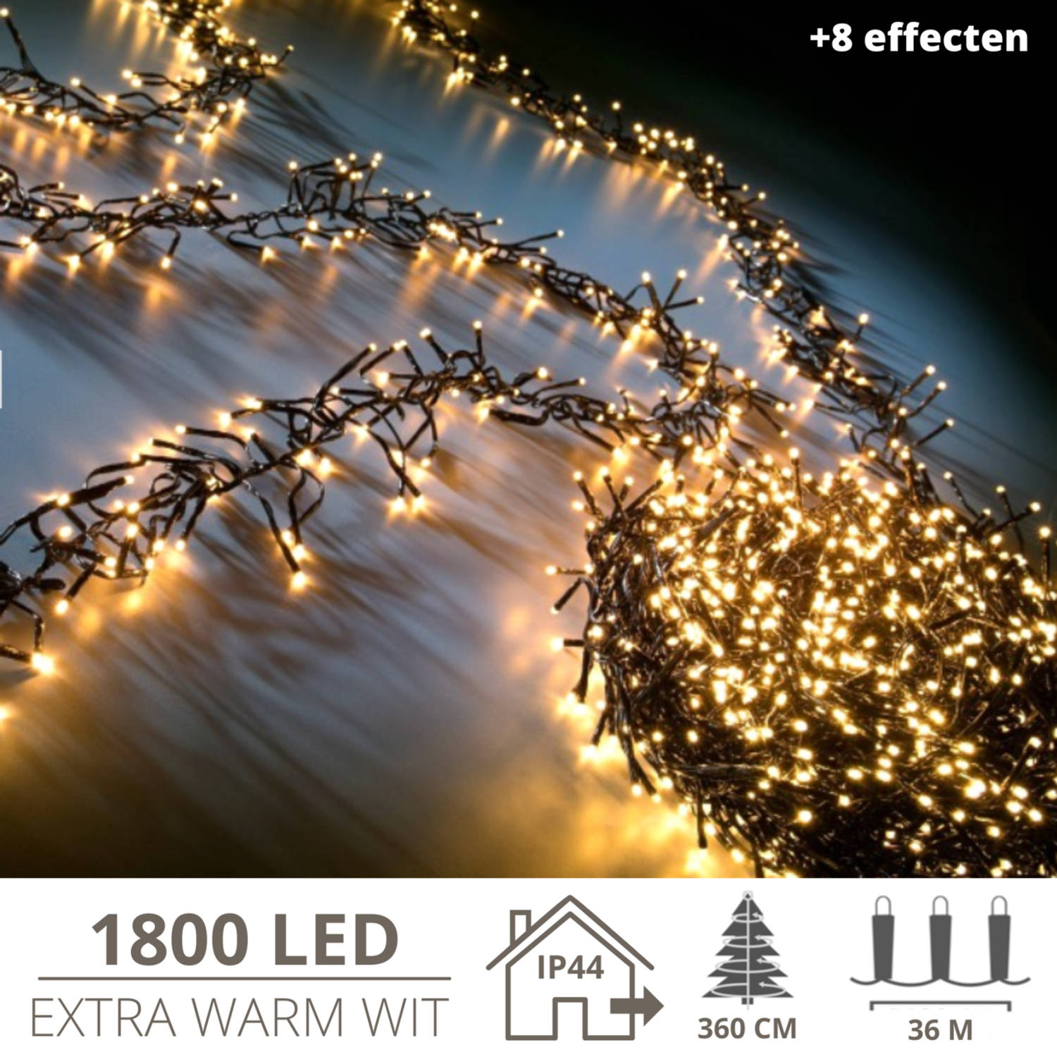 Kerstverlichting - Kerstboomverlichting - Clusterverlichting - Kerstversiering - Kerst - 1800 LED&apos;s - 36 meter - Ext...