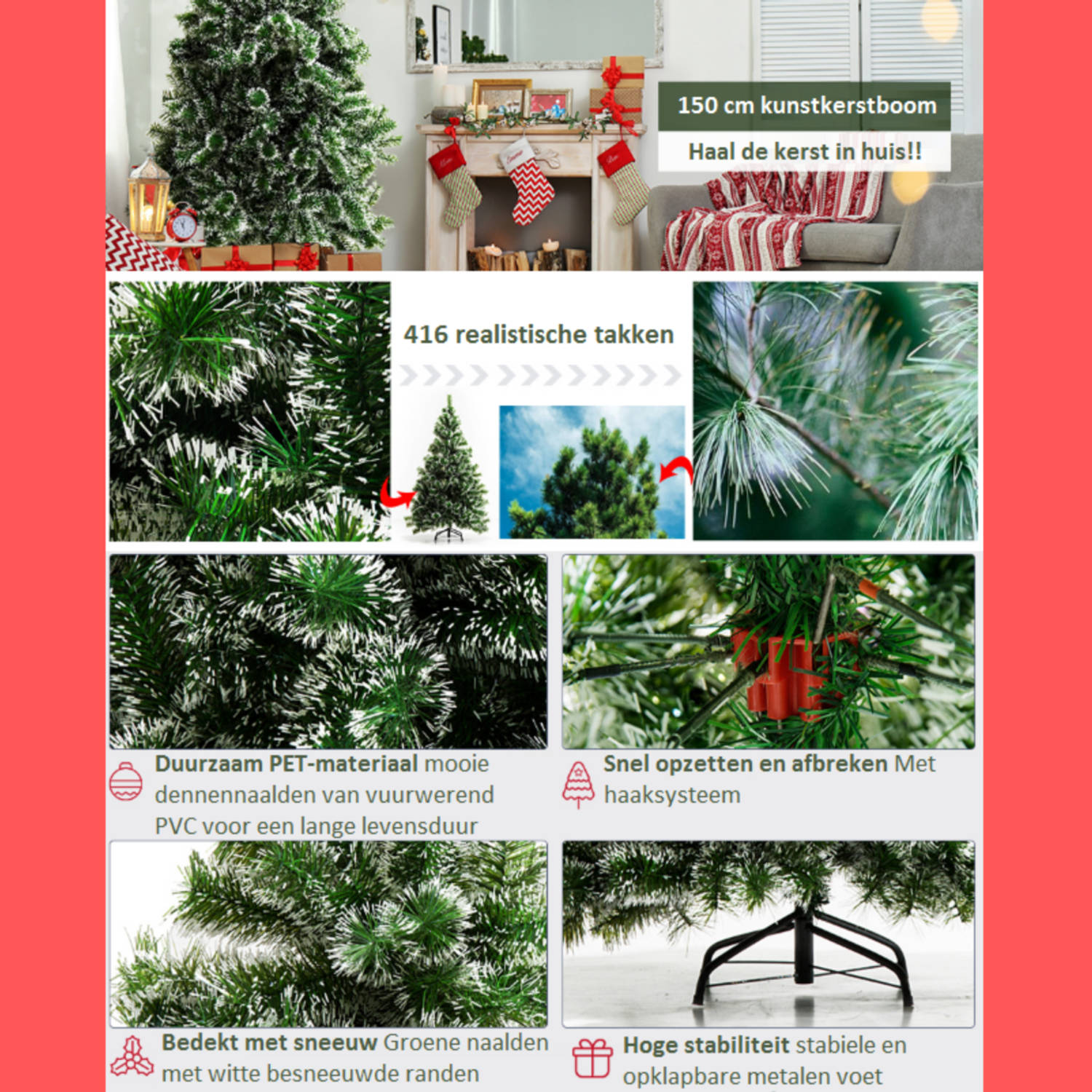 Duwen Goederen Vouwen Kerstboom - Kunstkerstboom - Kunstkerstboom 150 cm - Met sneeuw - H 150 x B  75 cm | Blokker