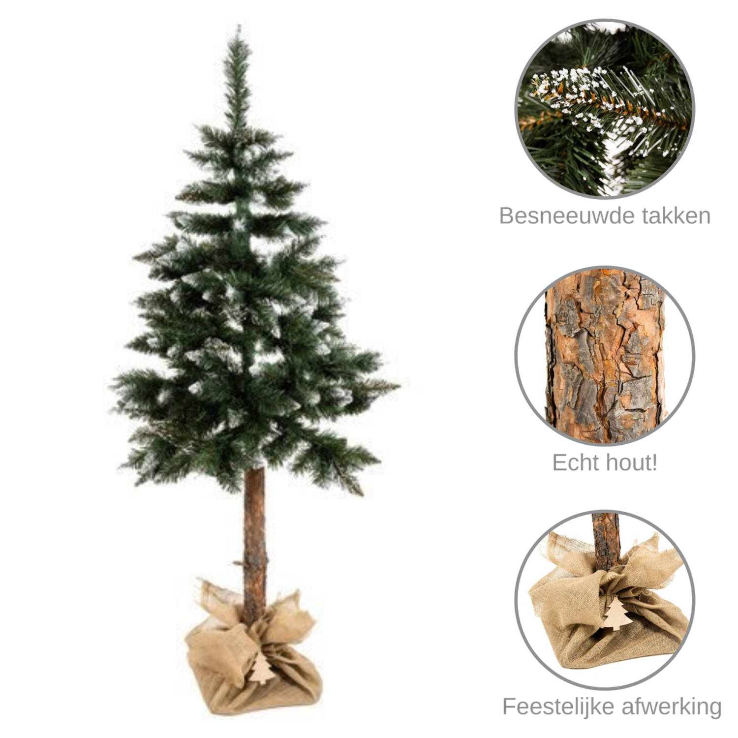 Kunstkerstboom - Kerstboom - Kerstboom Kunstof - Echte houten stam - Met sneeuw - 180 cm - Met Standaard