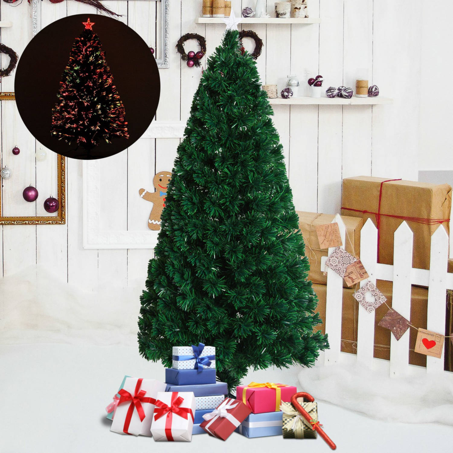 Binnenshuis lager Uitgebreid Kunstkerstboom met glasvezel verlichting en decoratie - Kerstboom - Kerst -  LED - 150 cm | Blokker