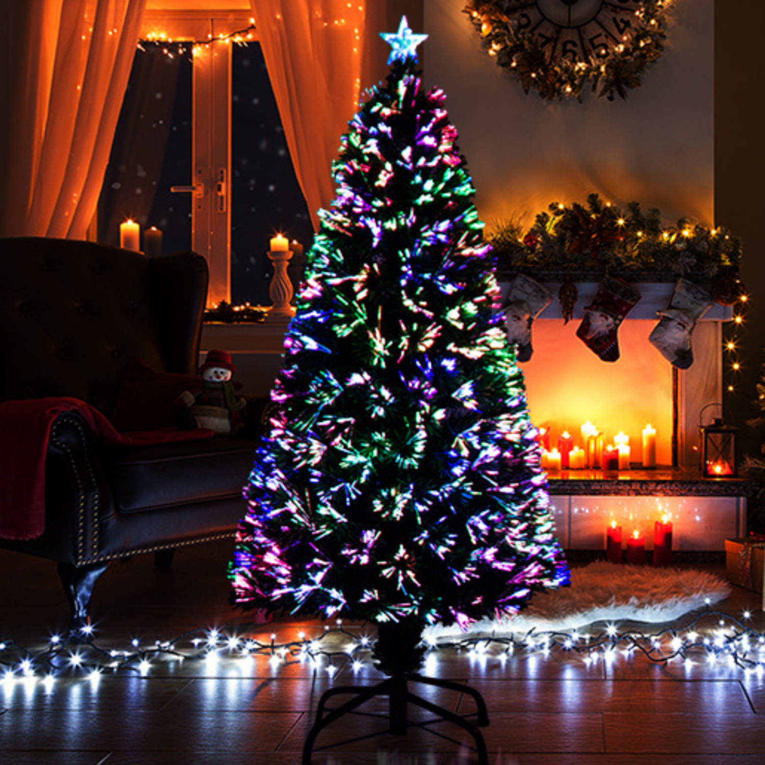 Kunstkerstboom met glasvezel verlichting en - Kerstboom Kerst - LED - 150 cm | Blokker