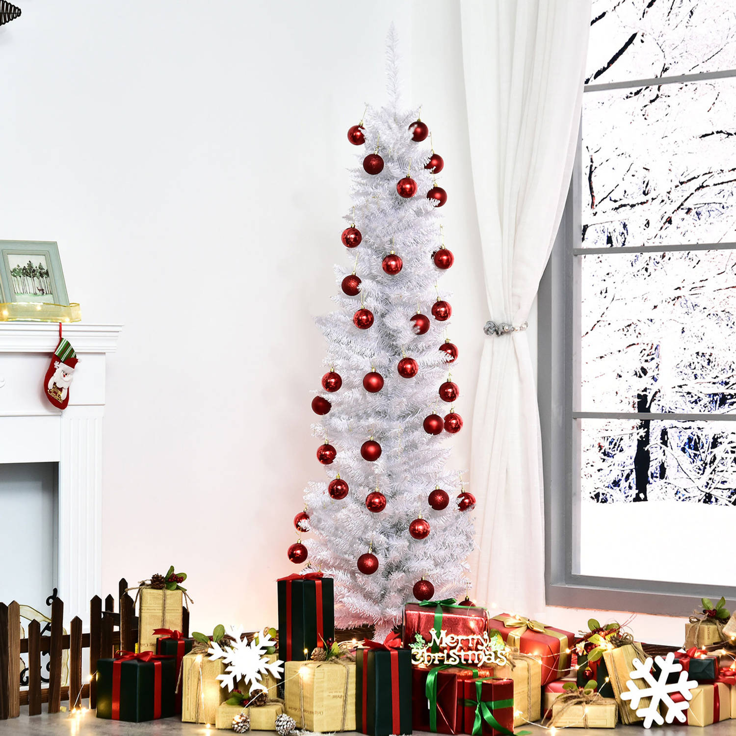 Methode Miljard revolutie ChristmasGoodz - Kunstkerstboom - Smalle Kunstkerstboom - Smalle kerstboom  - Wit - 180 cm | Blokker