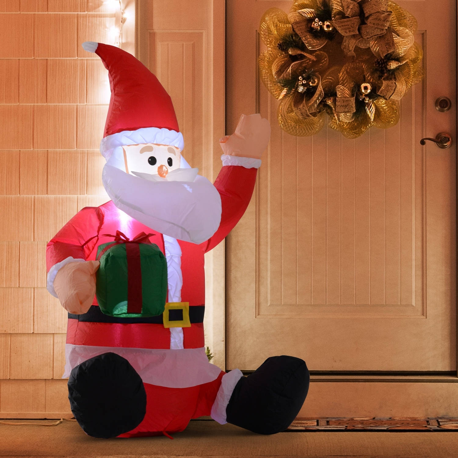 Opblaasbare Kerstman met cadeau en verlichting - 120 cm - LED