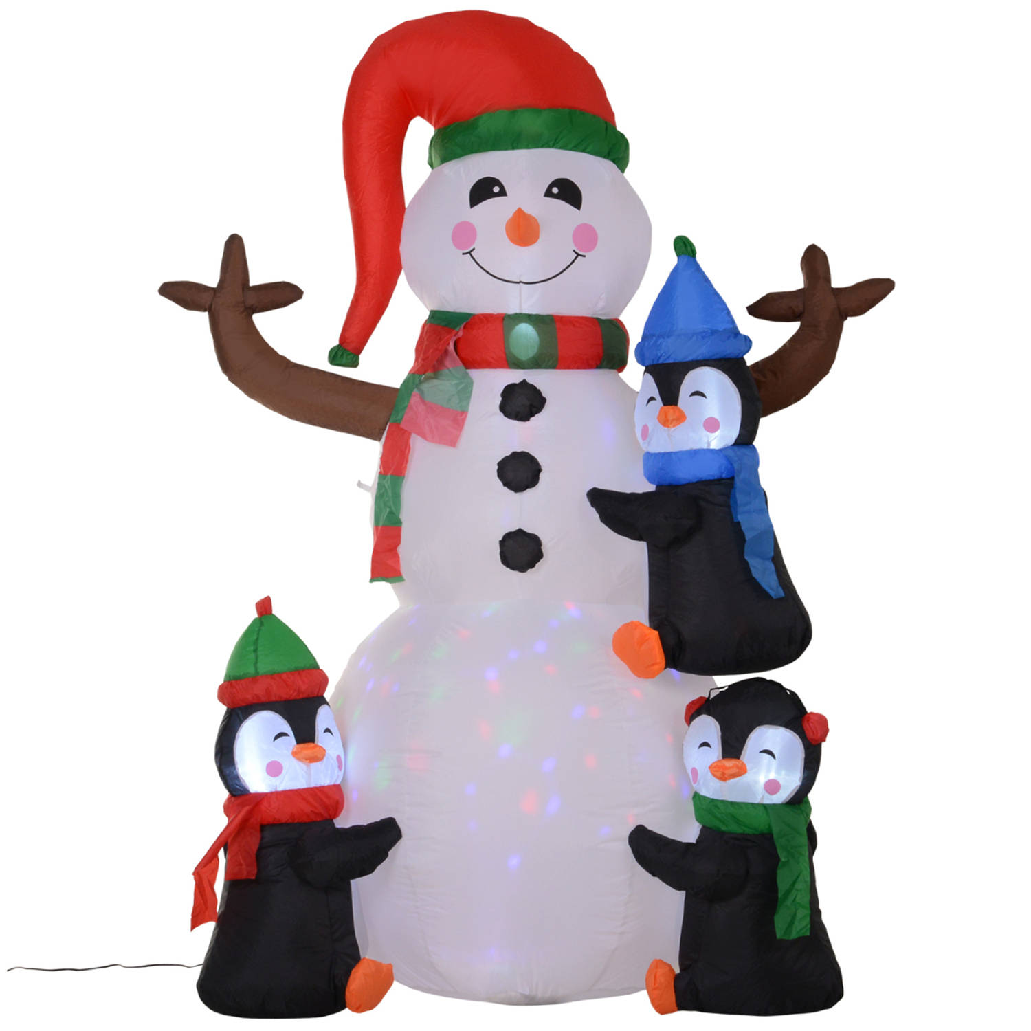 Opblaasbare LED sneeuwman met 3 pinguïns - Sneeuwpop - Kerstverlichting buiten - Kerstversiering - 140 x 70 x 180 cm
