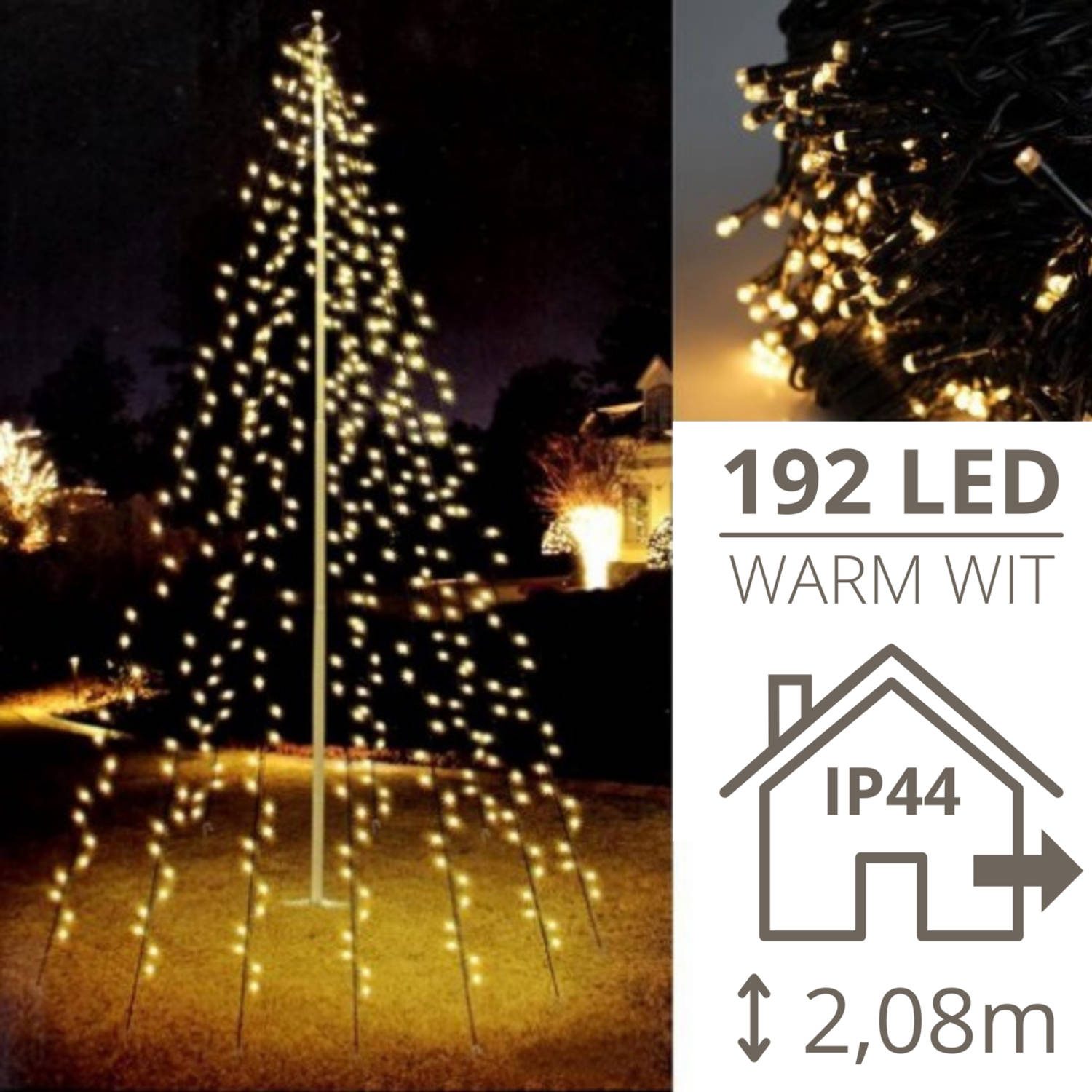 Vlaggenmast kerstverlichting - 2,08 meter -192 LED&apos;s - Kerstverlichting buiten - Kerstversiering - Kerst