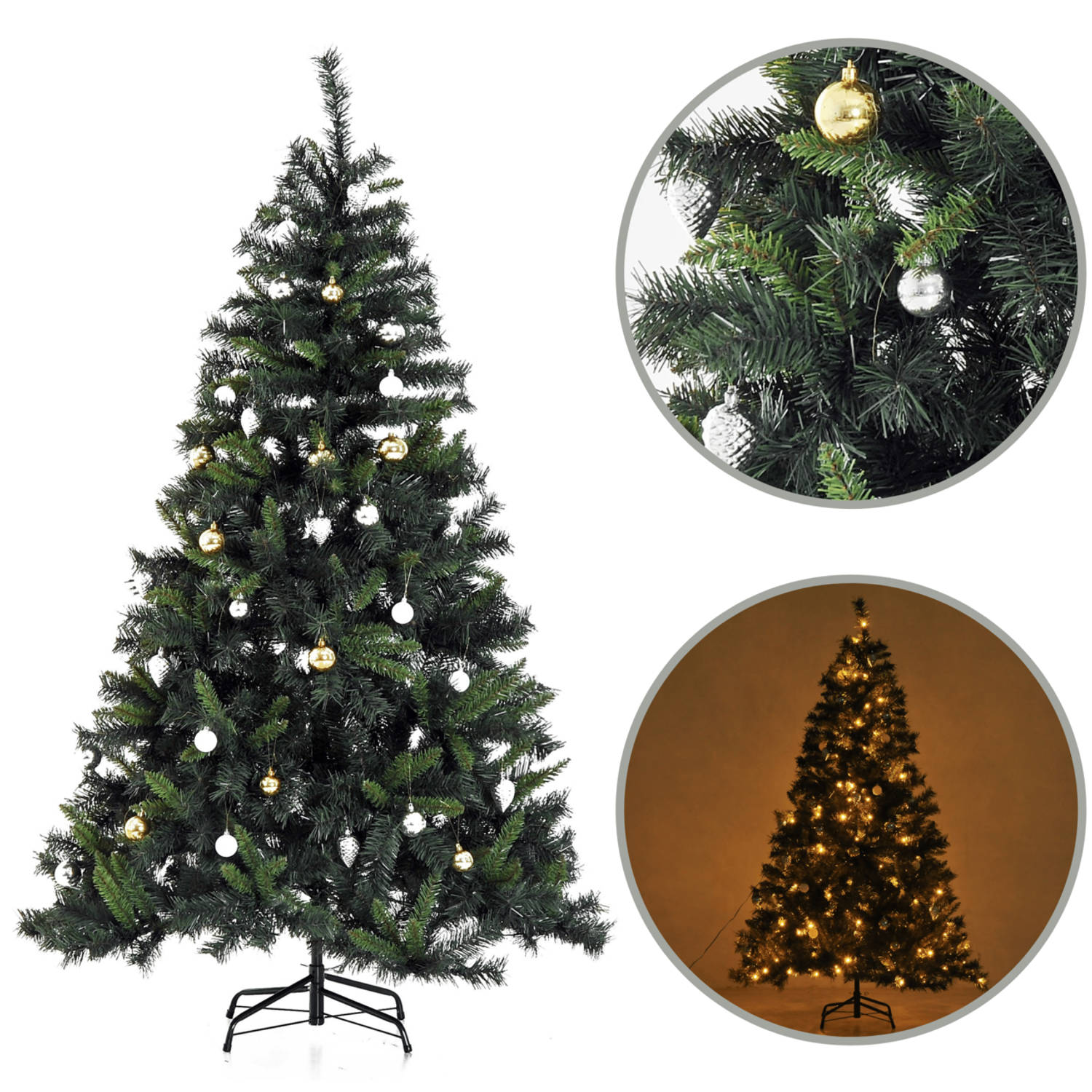 ChristmasGoodz - Kunstkerstboom - Kunstkerstboom met verlichting - 200 Led - Kerstballen - 180 cm - Kerstboom met ver...