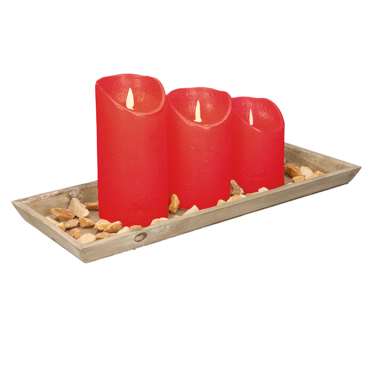 Dienblad Van Hout Met 3 Led Kaarsen In De Kleur Rood 39 X 15 Cm Led Kaarsen