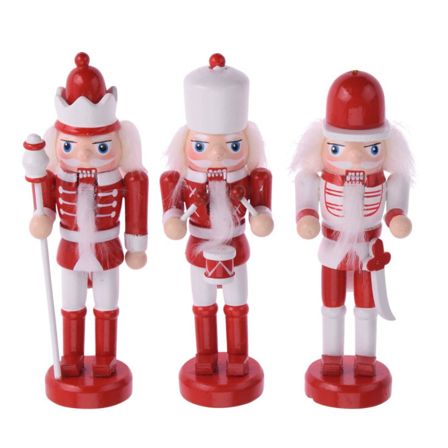 3x stuks kersthangers notenkrakers poppetjes/soldaten rood/wit 12,5 cm - Kersthangers