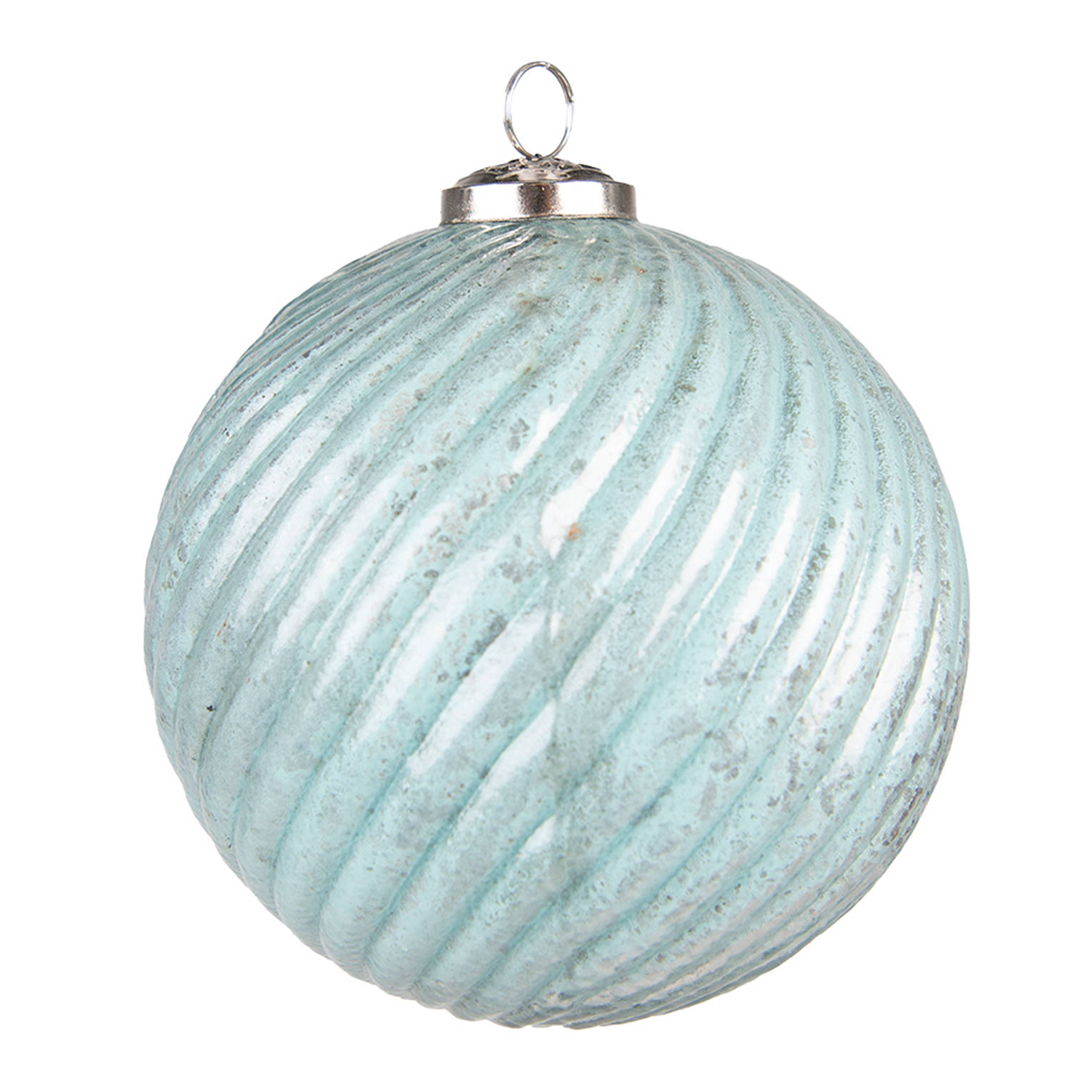 Clayre & Eef Kerstbal Xl Ø 15 Cm Turquoise Glas Metaal Kerstdecoratie Kerstversiering Kerstboomversi