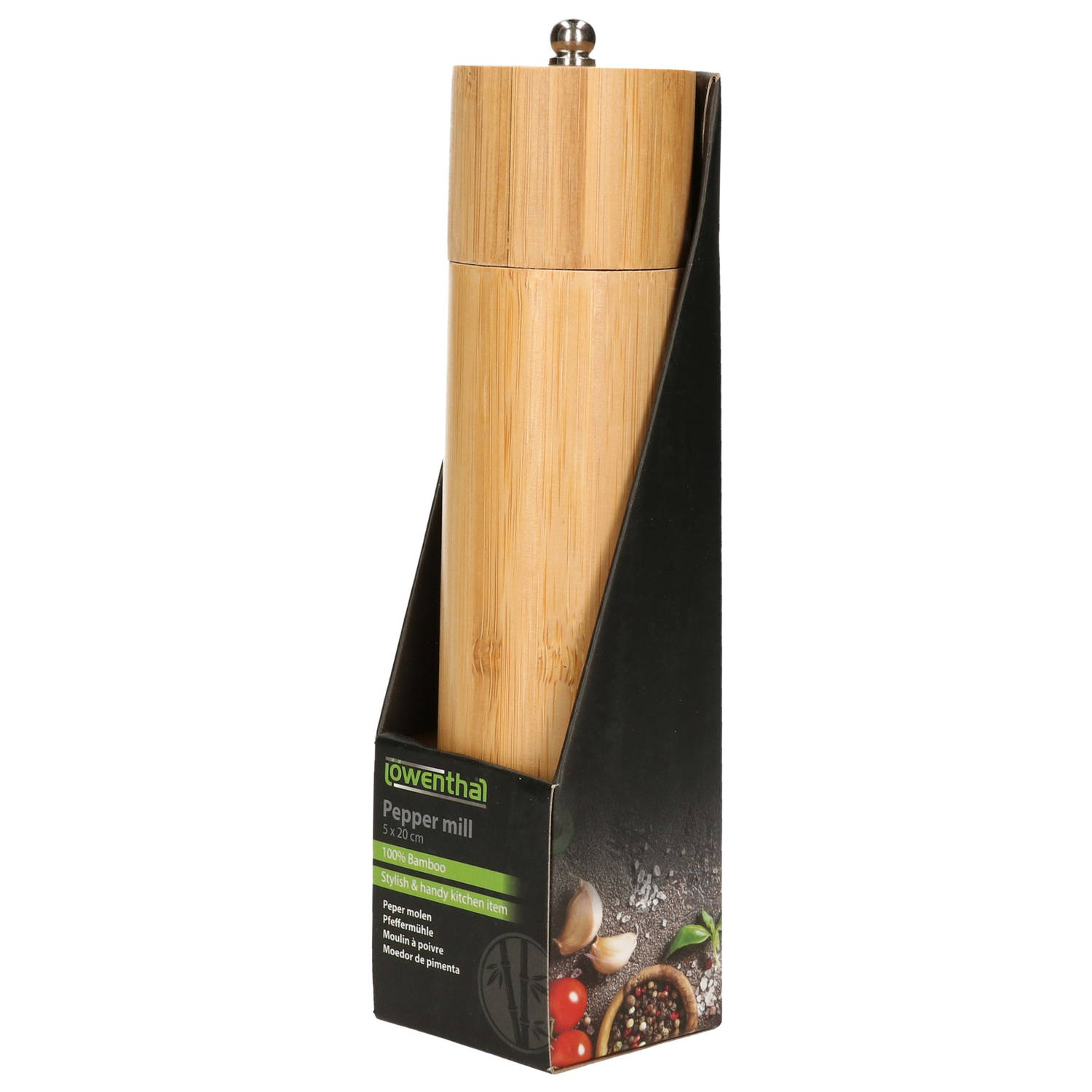Pepermolen/zoutmolen bamboe hout beige 20 cm - Peper en zoutstel Blokker