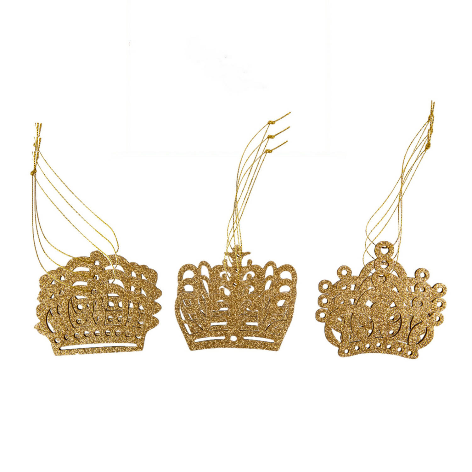 9x stuks kronen kersthangers glitter goud van hout 7 cm kerstornamenten - Kersthangers