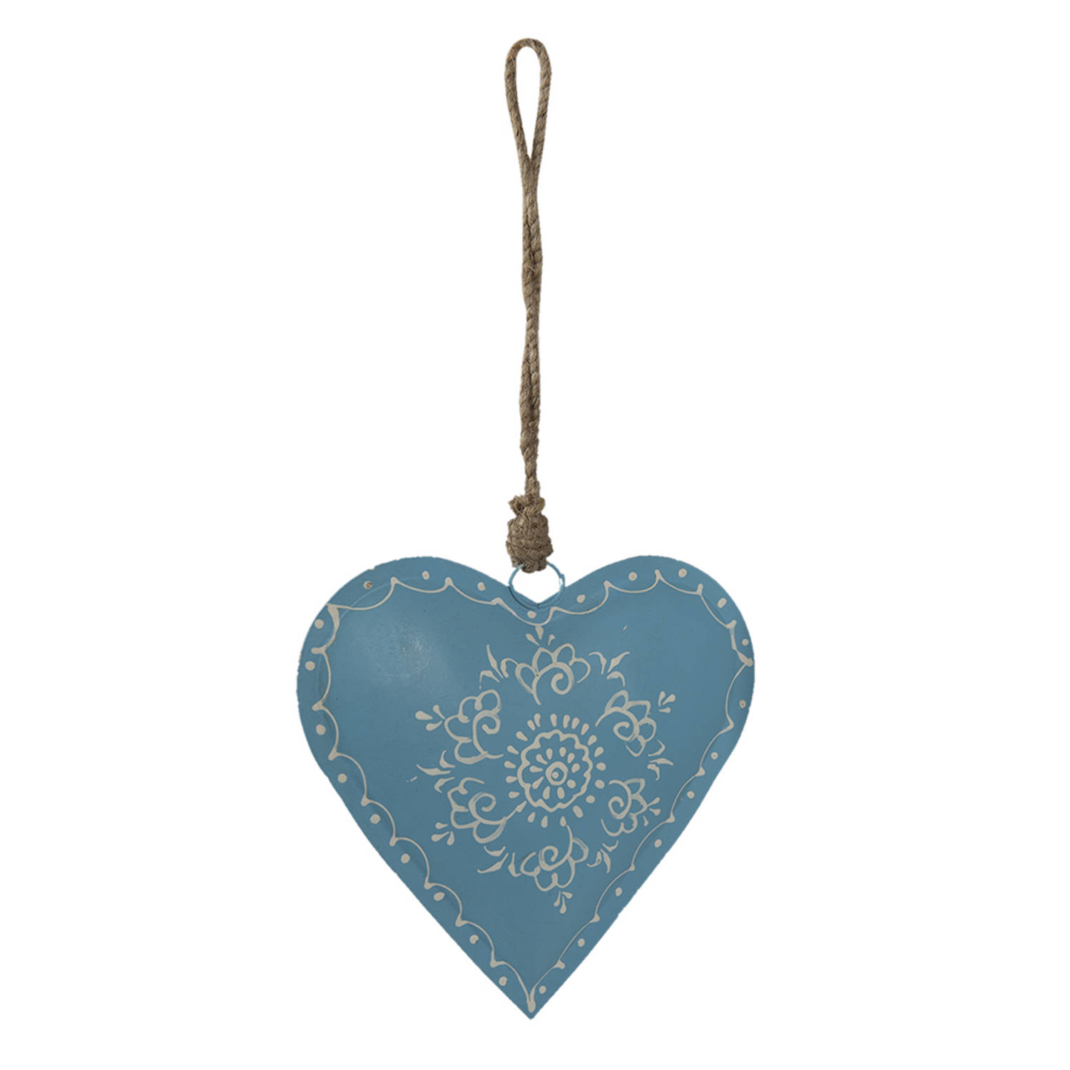 Clayre & Eef Hanger Hart 12 cm Blauw Ijzer Kersthanger Blauw Kersthanger