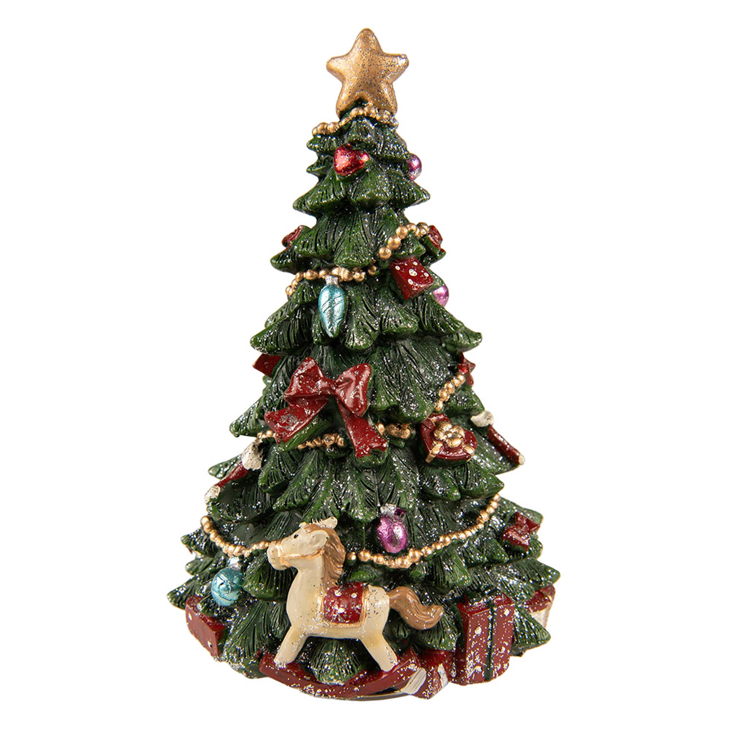 Clayre & Eef Muziekdoos Kerstboom 19 Cm Groen Kunststof Kerstdecoratie Beeld Decoratief Figuur Decor