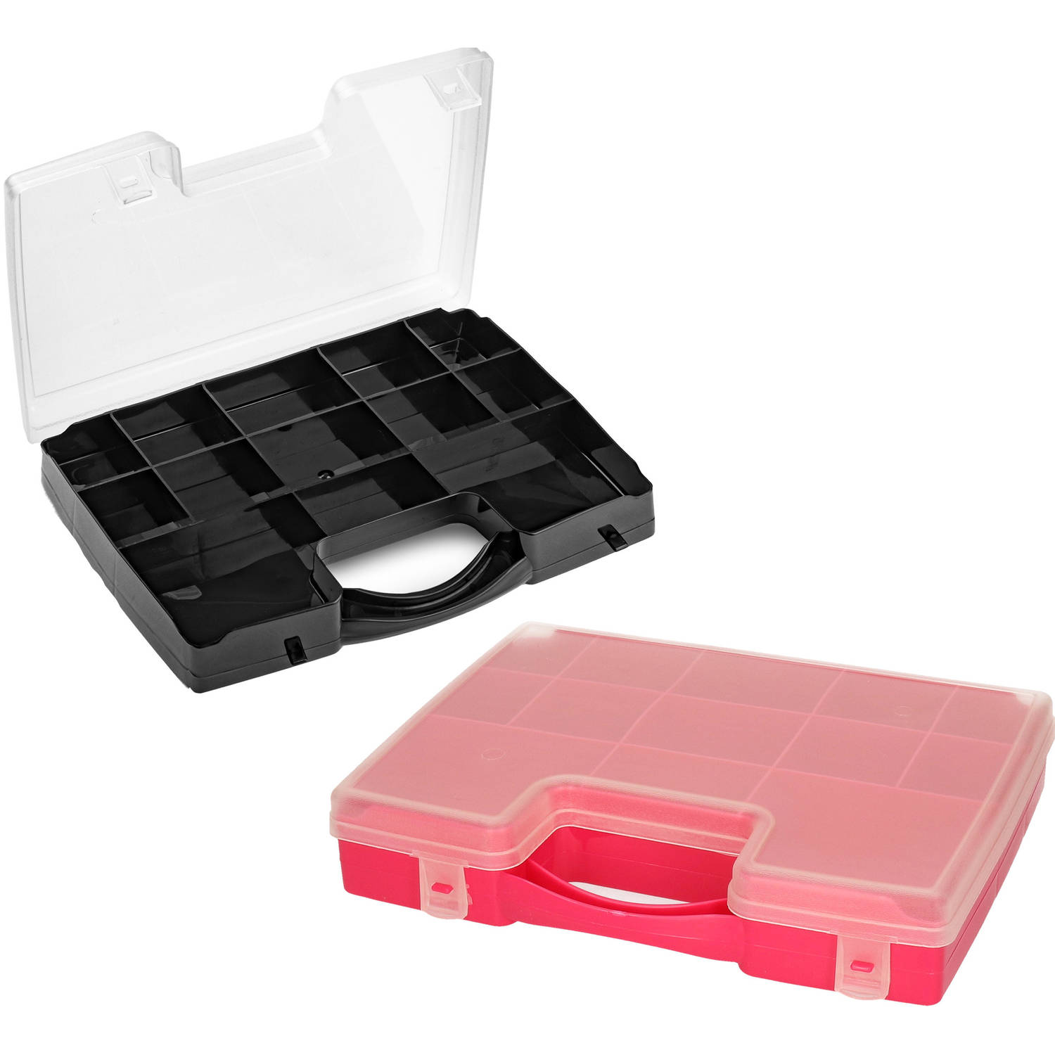 Forte Plastics Opberg Vakjes Doos-sorteerbox 13-vaks Kunststof 27 X 20 X 3 Cm Zwart-roze Opbergbox