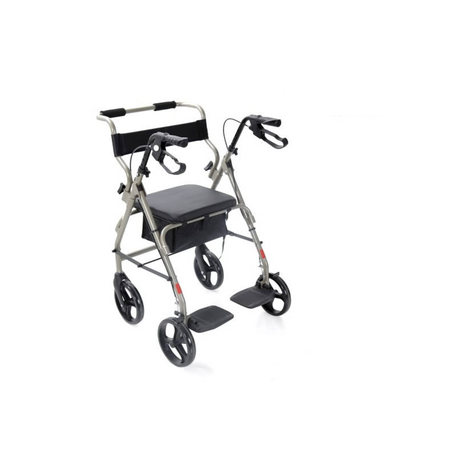 Moretti rolstoel / rollator met 4 wielen, zitting en een voetensteun.