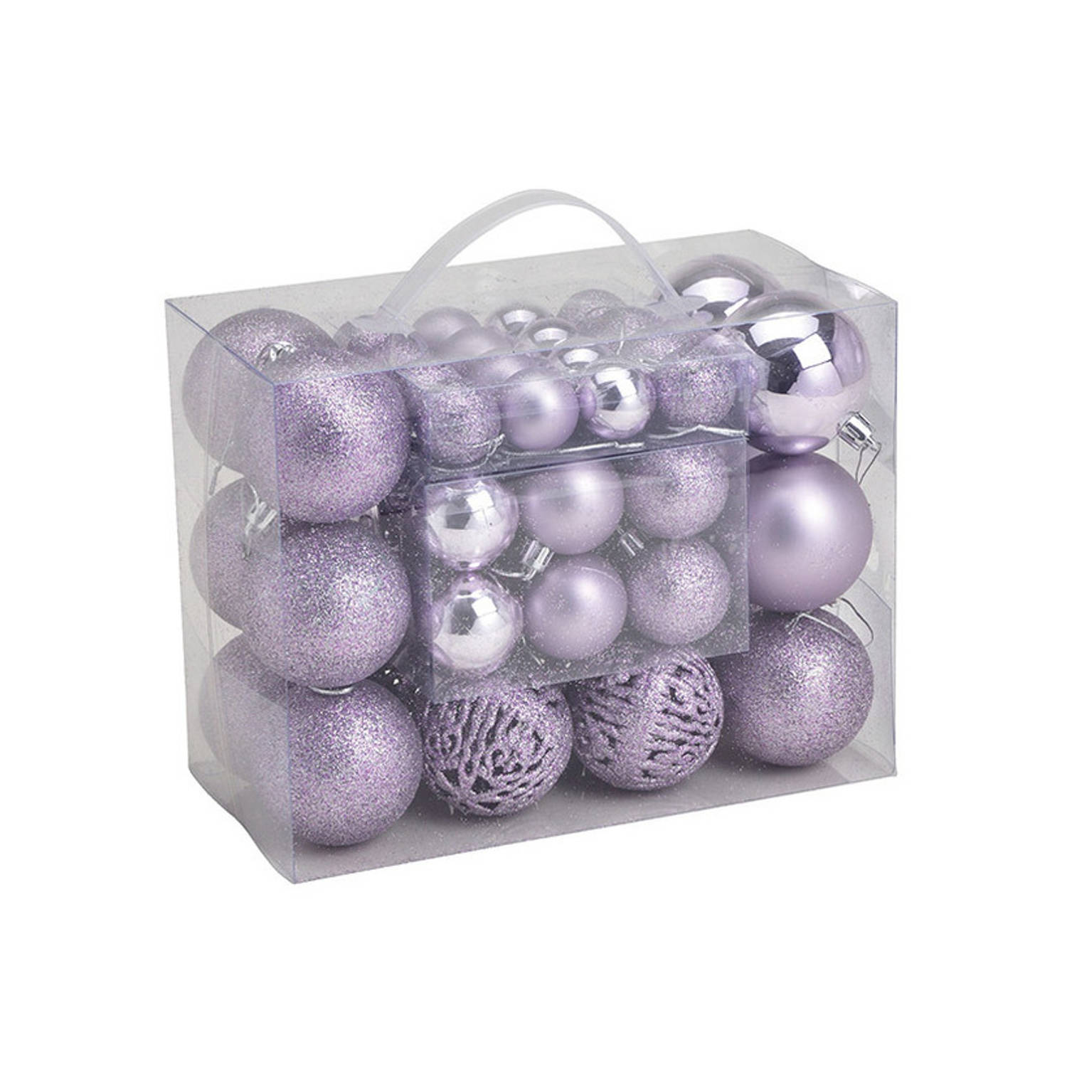 50x stuks kunststof kerstballen lila paars 3, 4 en 6 cm - Kerstbal