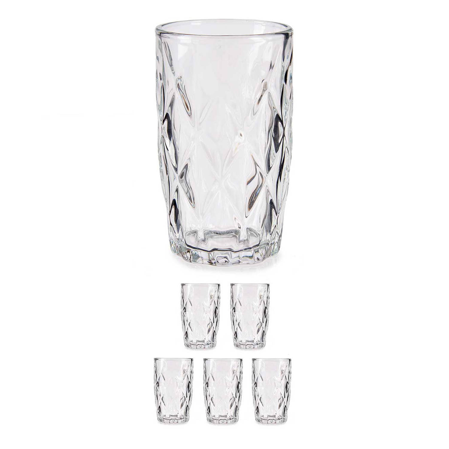 Set van 6x stuks luxe gedecoreerd glas drinkglazen/waterglazen van 340 ml transparant - Drinkglazen