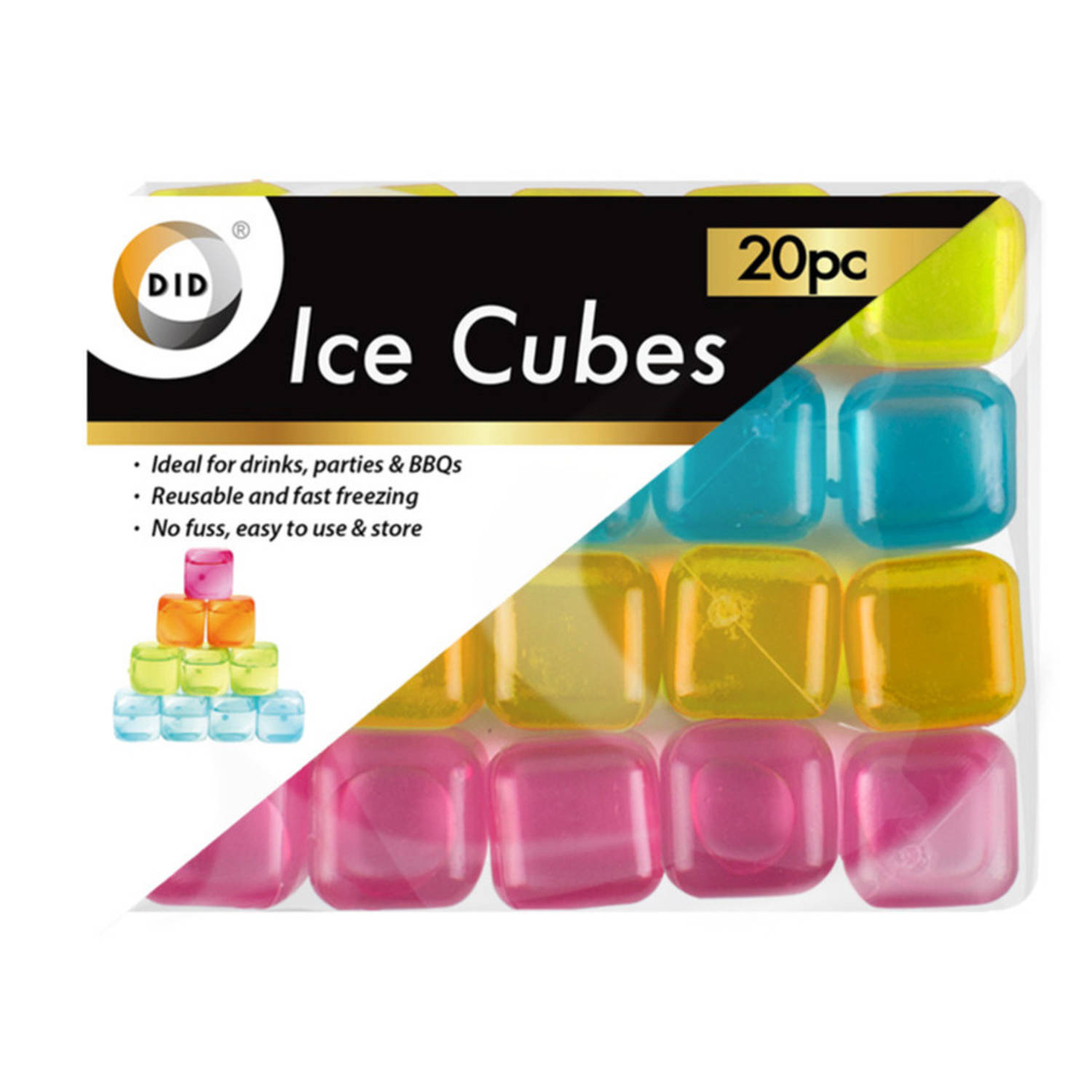 20x stuks herbruikbare kunststof ijsklontjes in diverse kleuren IJsblokjesvormen