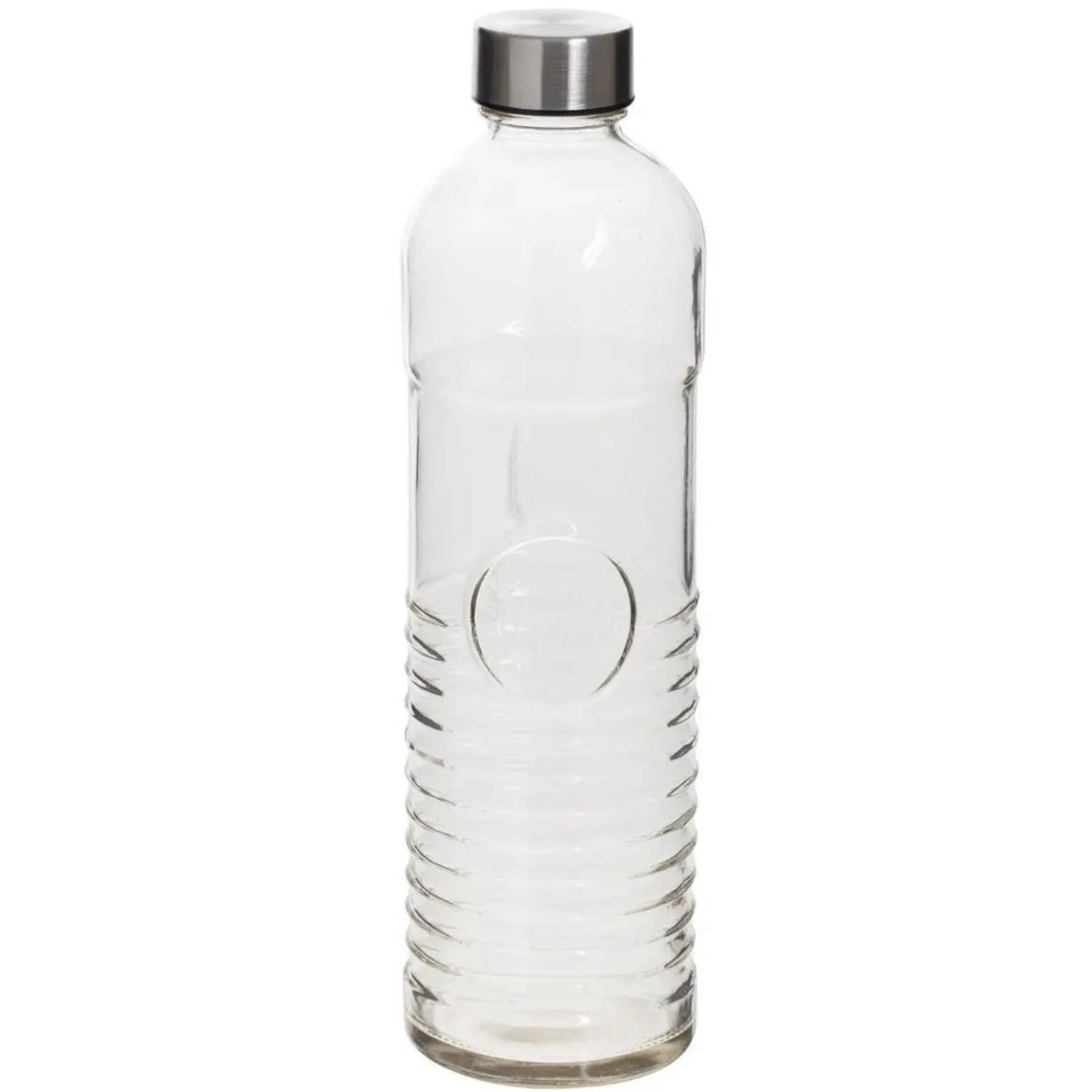 Waterfles/drinkfles 1 liter van gehard ribbel glas - Glazen drink flessen
