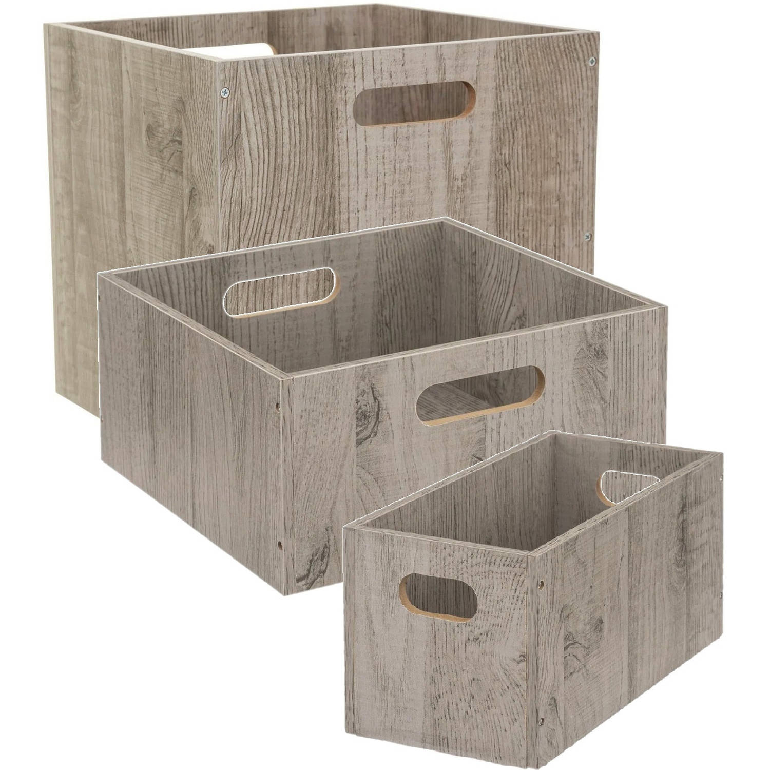 Set van 3x stuks opbergmanden/kastmanden 7/14/29 liter grijs van hout 31 cm - Opbergkisten