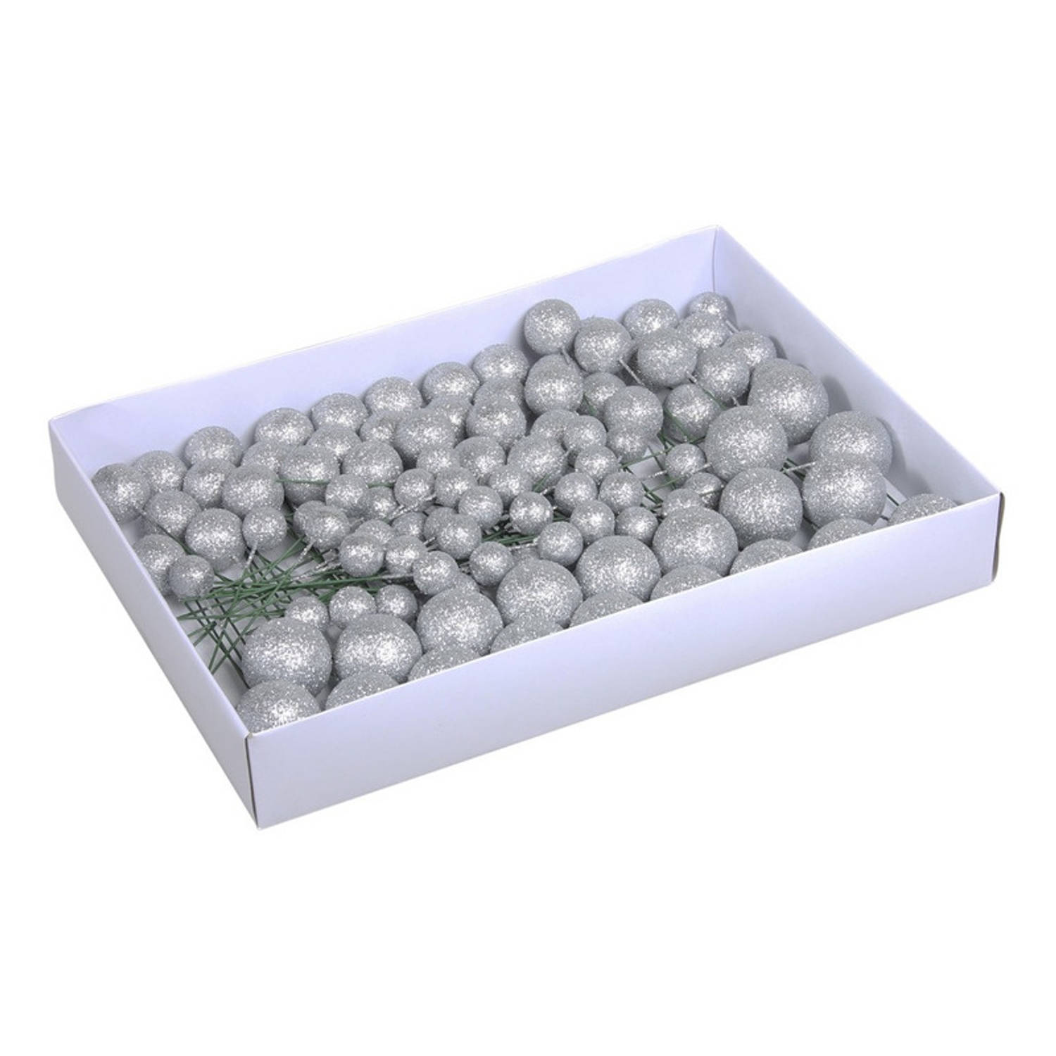 Voordeelverpakking zilveren glitter kerstballetjes instekers 2, 3 en 4 cm - Kerststukjes