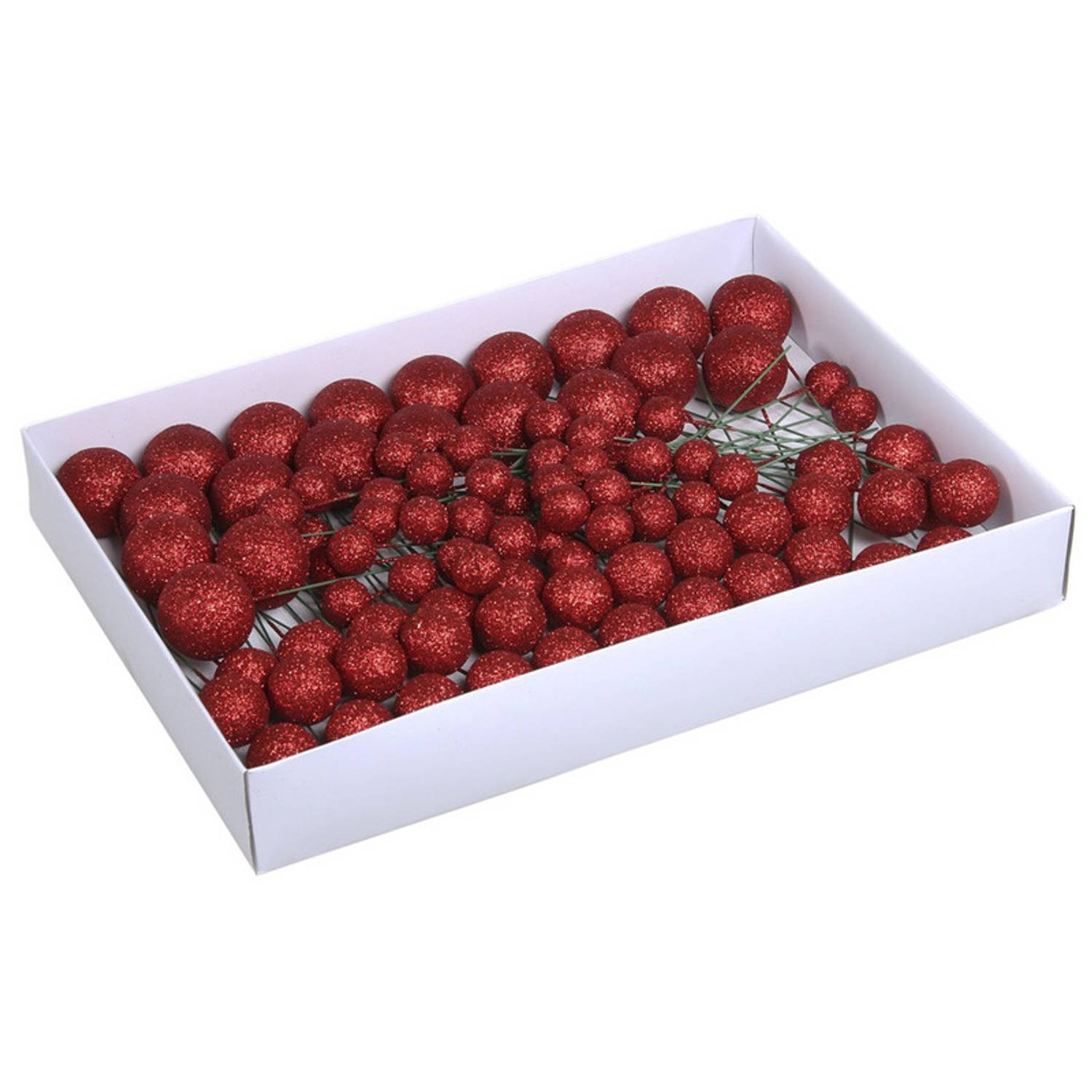 100x Rode Glitter Mini Kerstballen Stekers Kunststof 2-3-4 Cm Kerststukjes