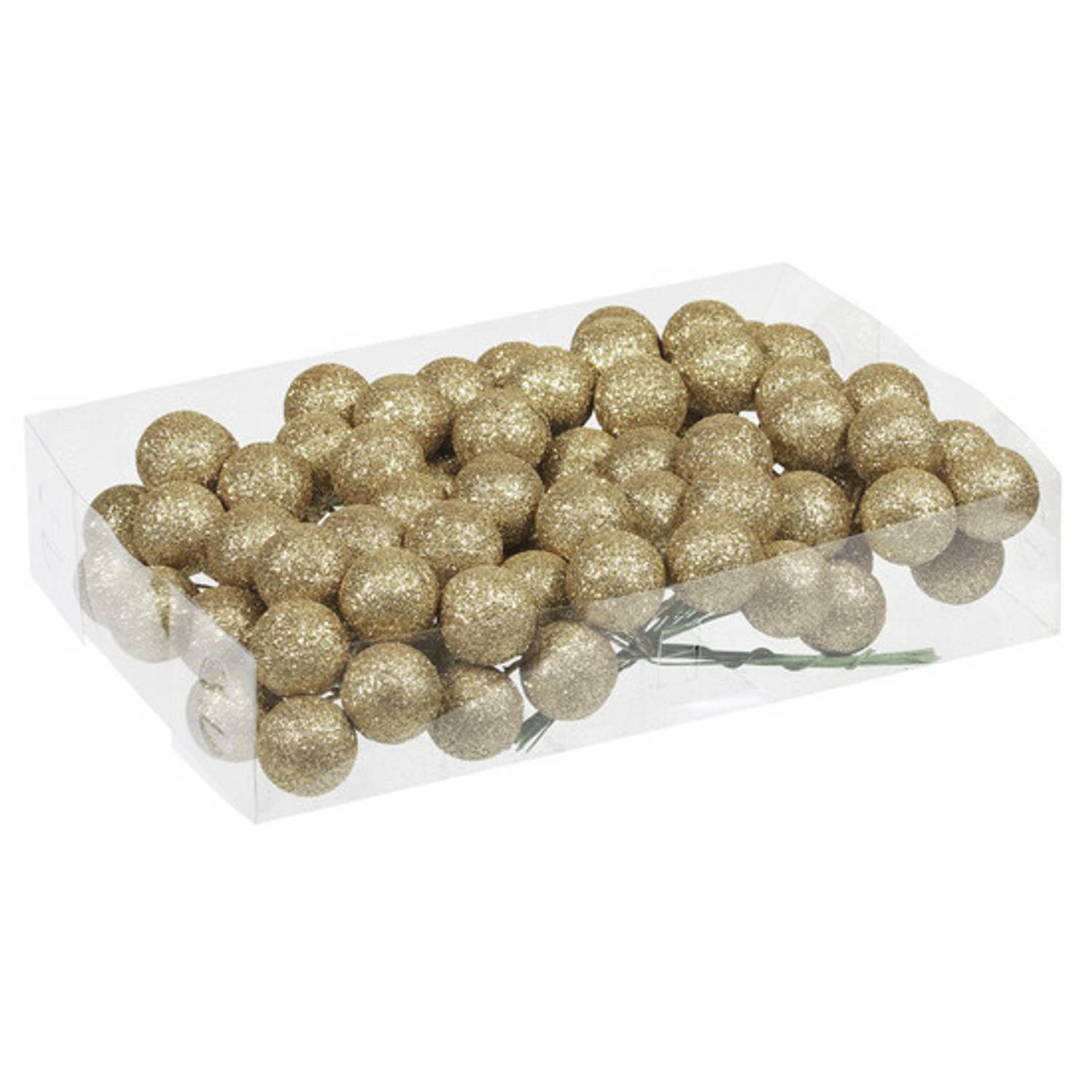 80x Gouden Glitter Mini Kerstballen Stekers Kunststof 3 Cm Kerststukjes