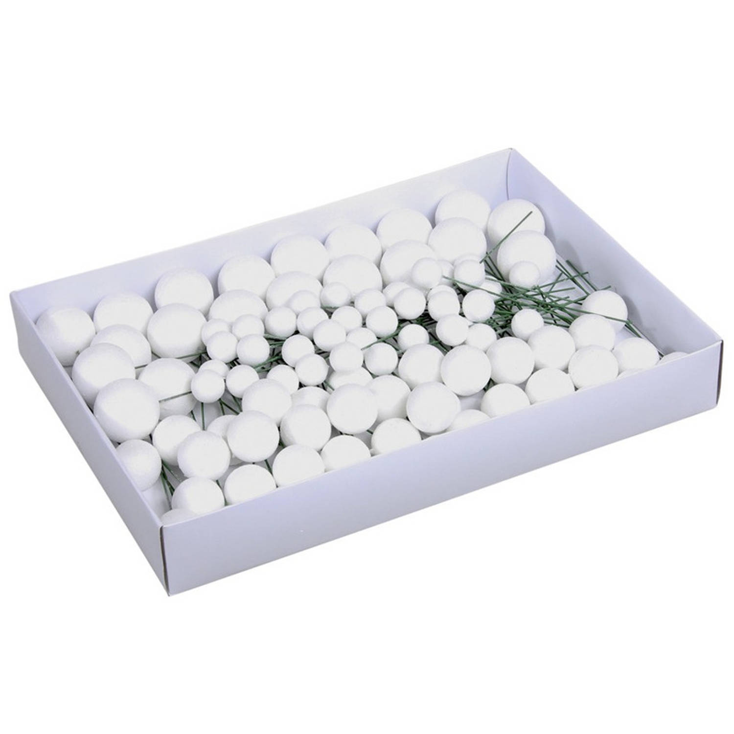 100x Witte Glitter Mini Kerstballen Stekers Kunststof 2-3-4 Cm Kerststukjes