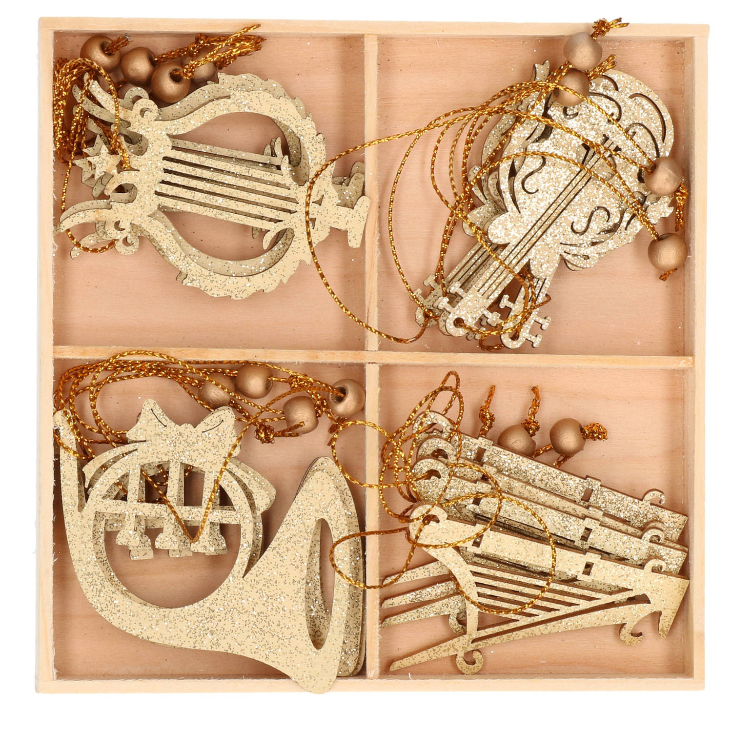 een vuurtje stoken Ongewijzigd Klein 16x Houten kersthangers muziekinstrumenten ornamenten goud 6-7 cm -  Kersthangers | Blokker