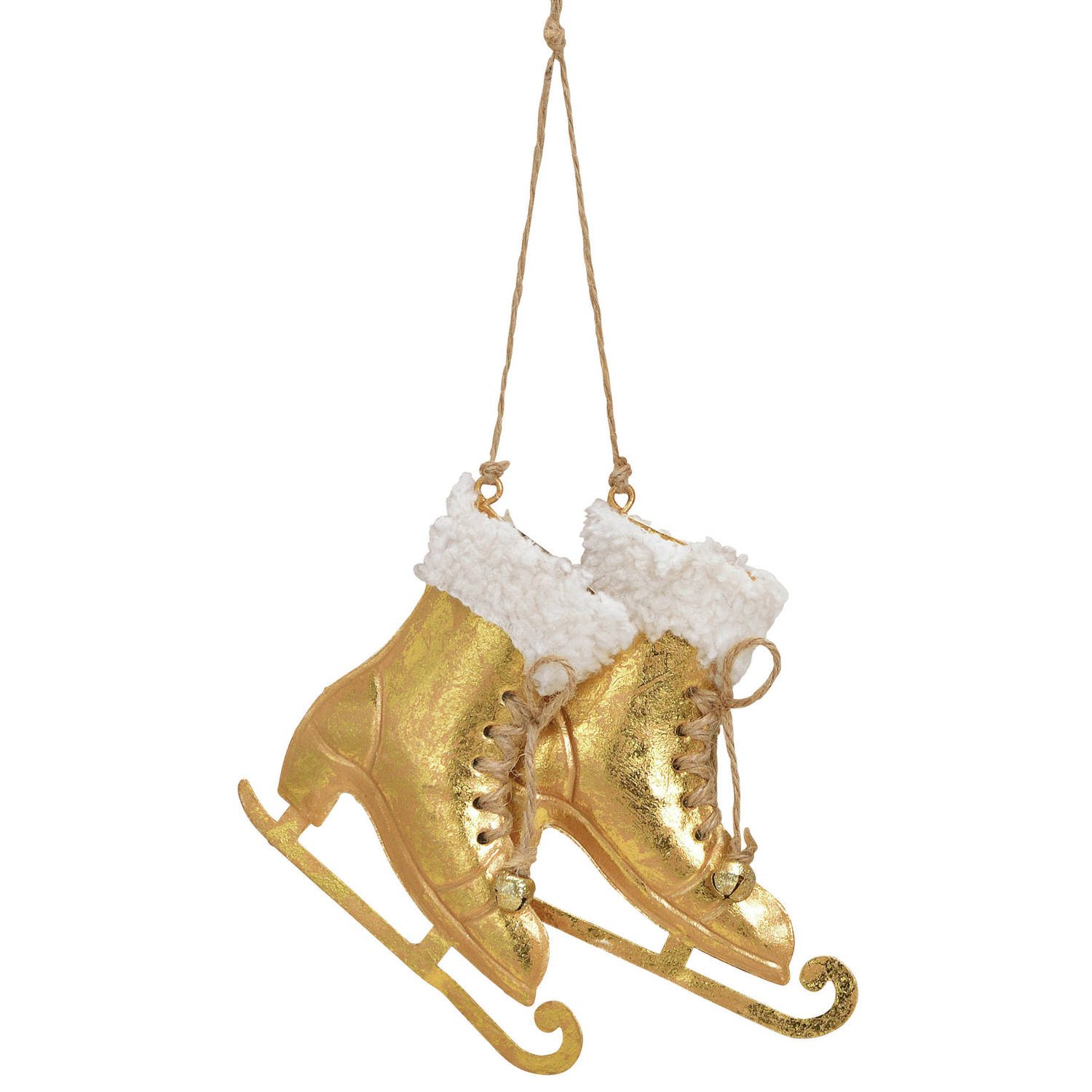 2x Kerstboomversiering schaats ornamenten goud 14 cm - Kersthangers