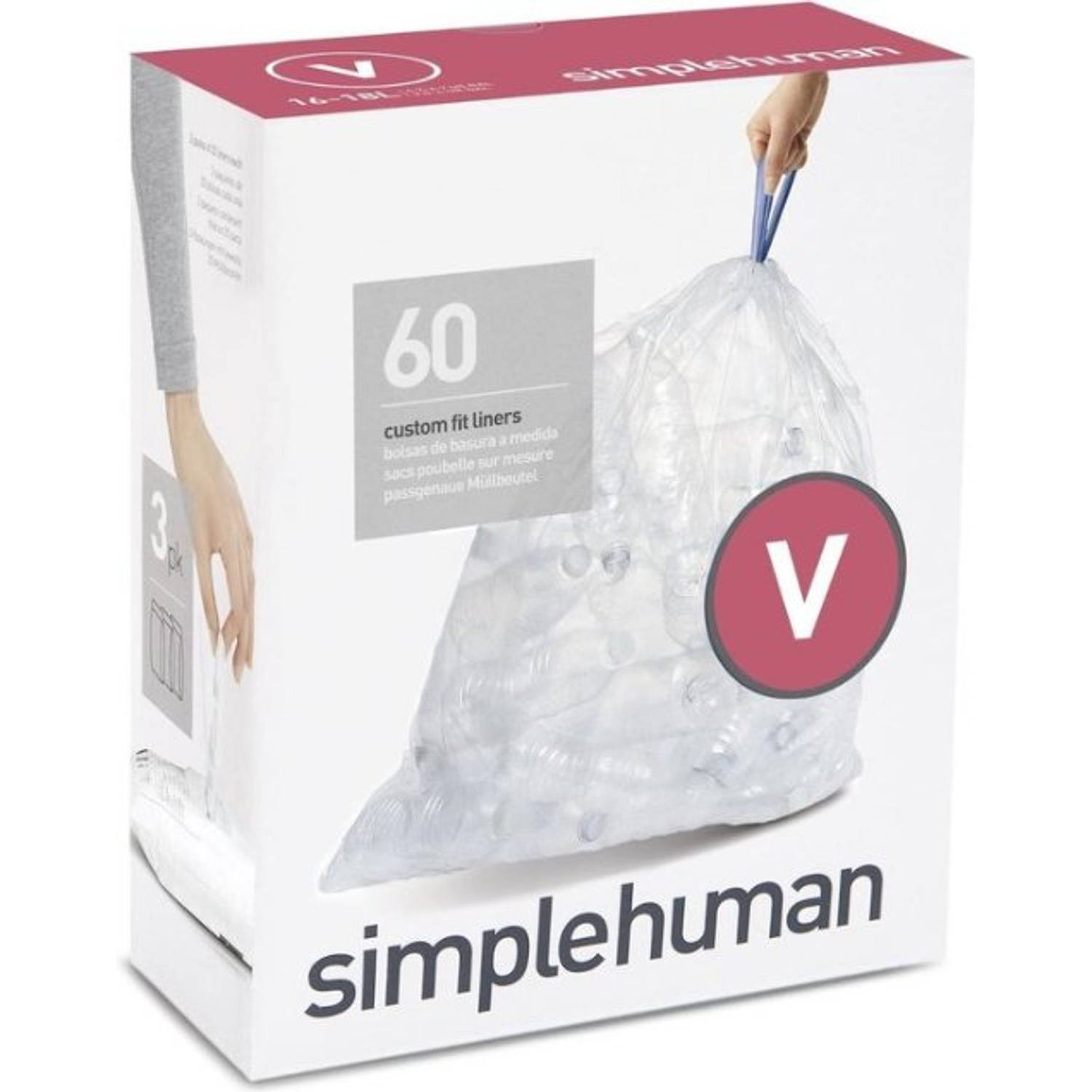 Simplehuman - Afvalzak, Code V, 16-18 L, Pak Van 3x20 Stuks, Transparant - Simplehuman
