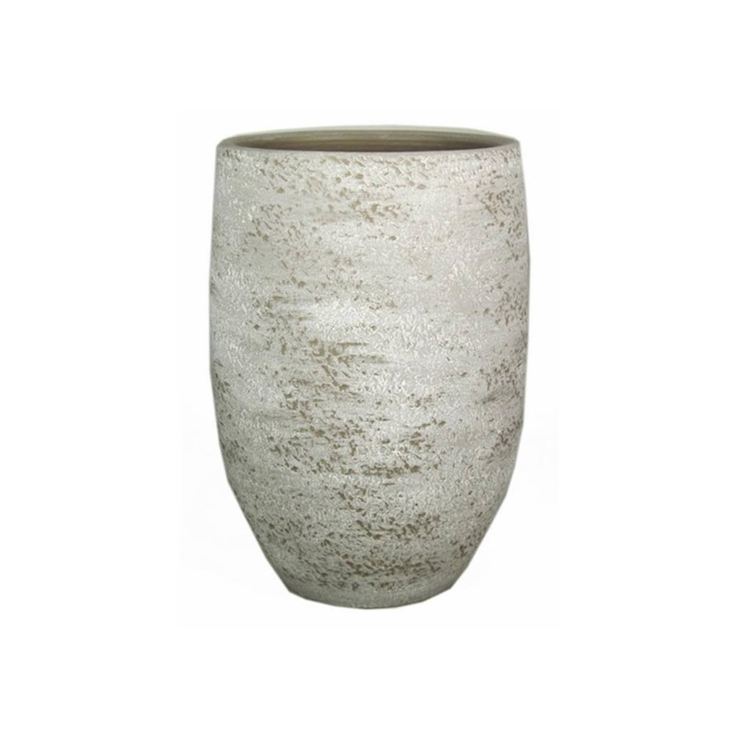 Vaas of  hoge plantenpot van keramiek in het grijs/wit met diameter 26 cm en hoogte 40 cm -  Voor binnen gebruik