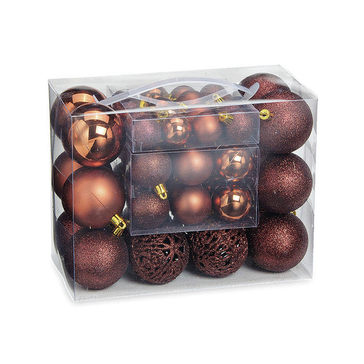 50x stuks kunststof kerstballen bruin 3, 4 en 6 cm - Kerstbal