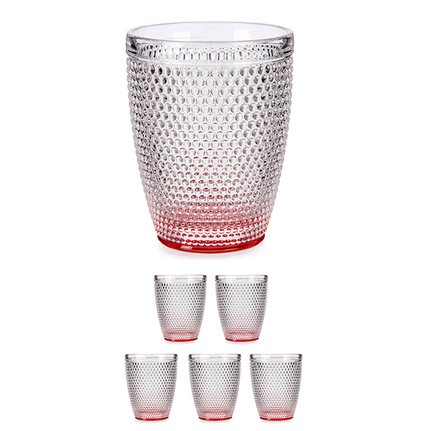 Set van 6x stuks luxe drinkglazen/waterglazen van 300 ml transparant/rood - Drinkglazen