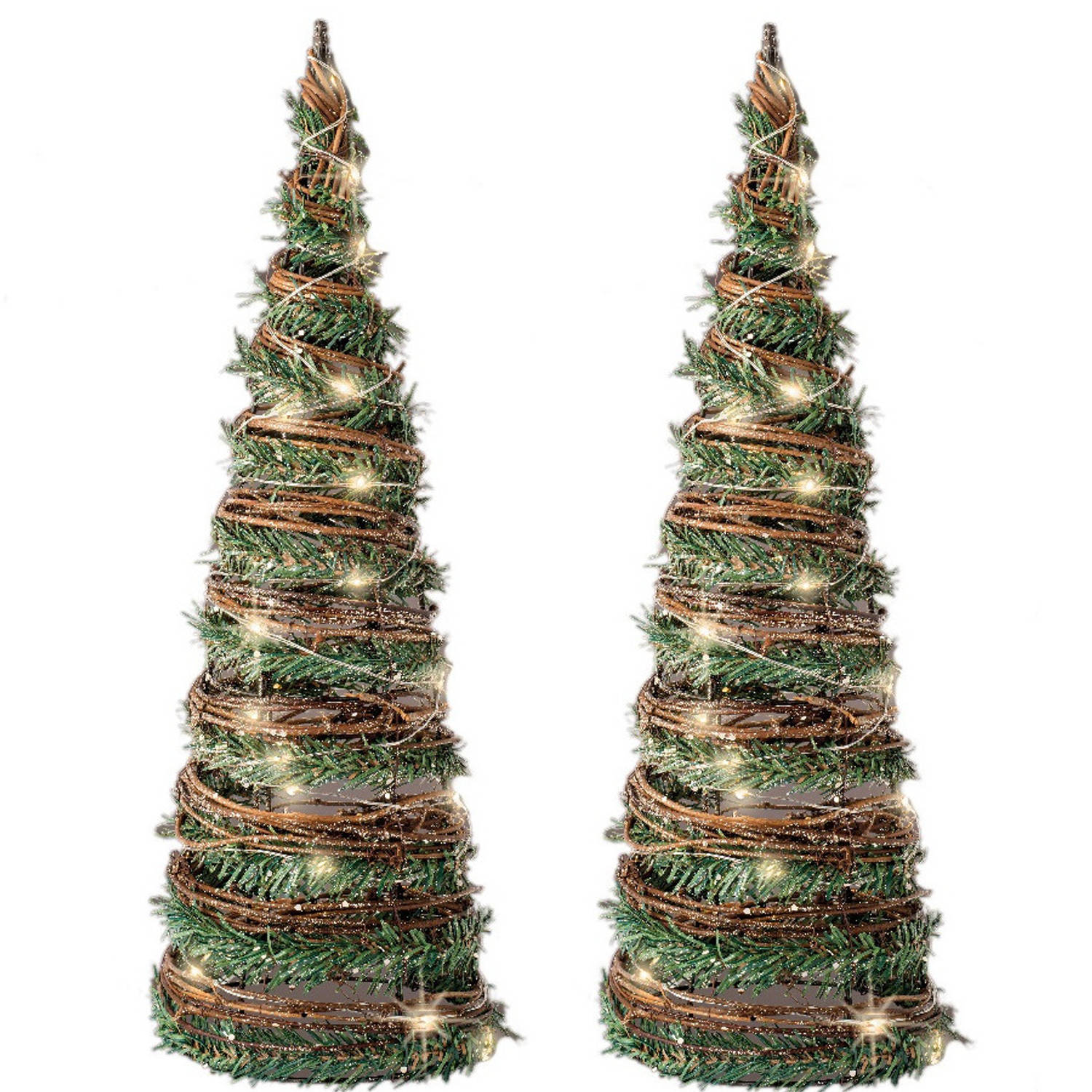 Set Van 2x Stuks Kerstverlichting Figuren Led Kegels Kerstboom Rotan Kegels 60 Cm Met 40 Lampjes Ker