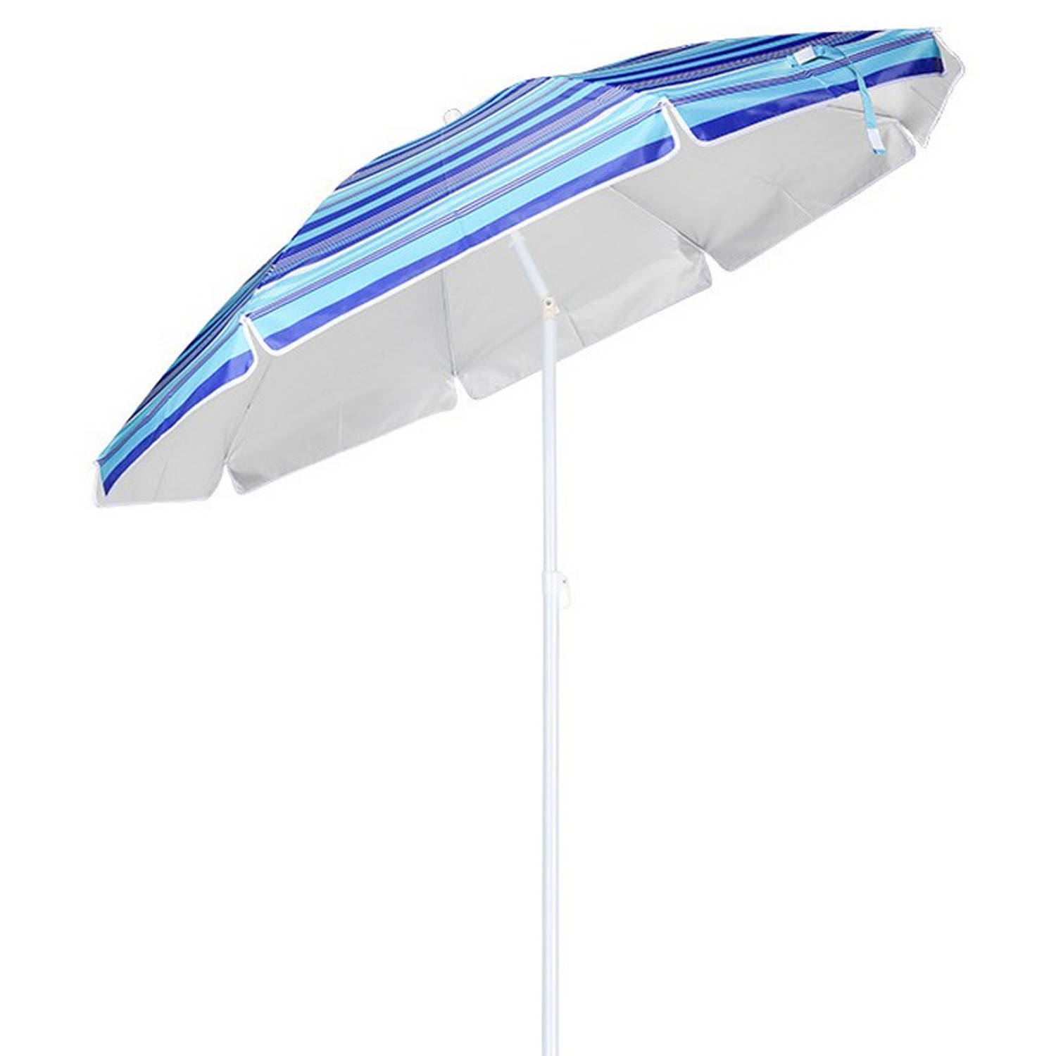 ring zingen kroeg Blauw gestreepte gekleurde tuin/strand parasol 200 cm met wit voet van 42  cm - Parasols | Blokker
