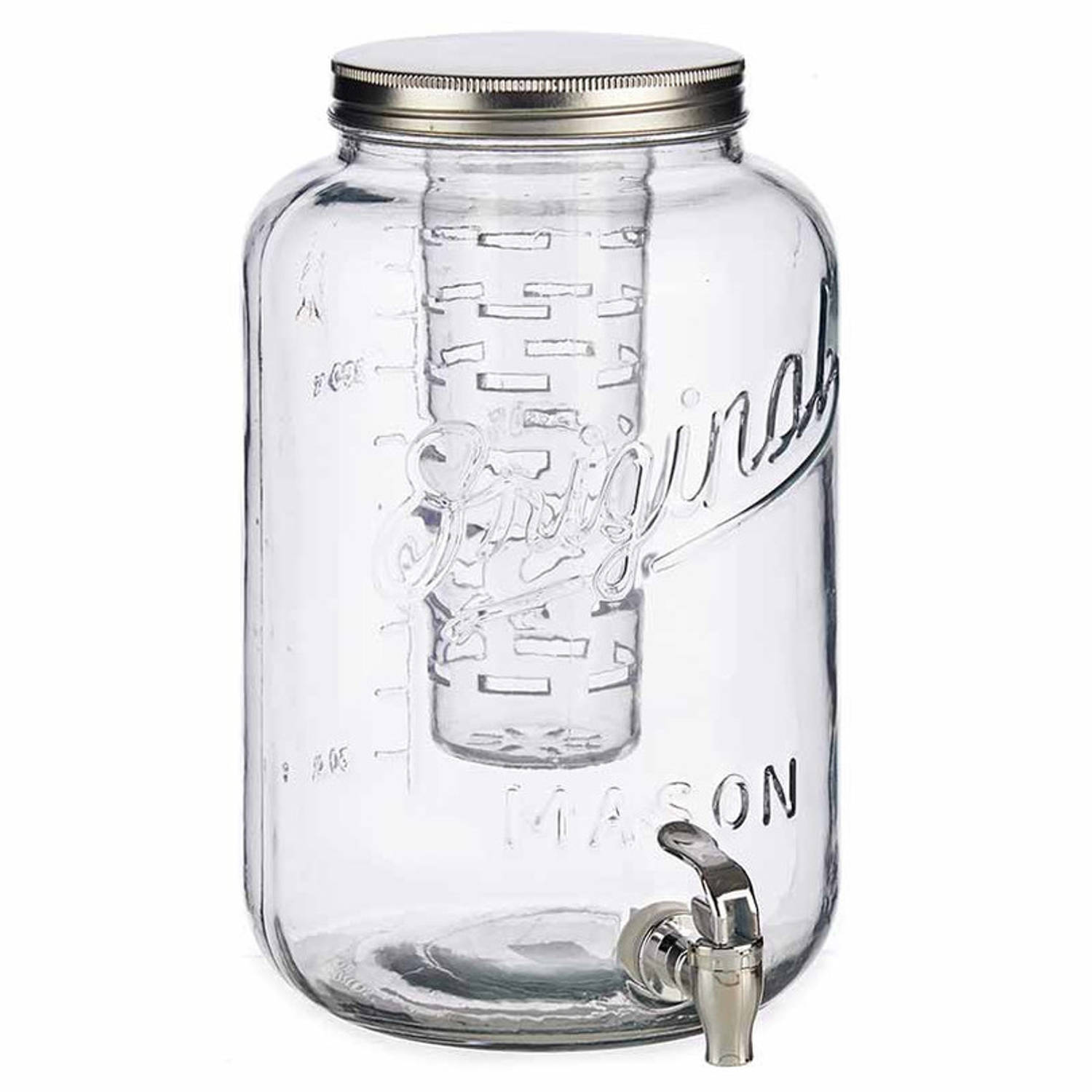 Glazen drankdispenser/limonadetap met zilver kleur dop/tap 8 liter - Drankdispensers