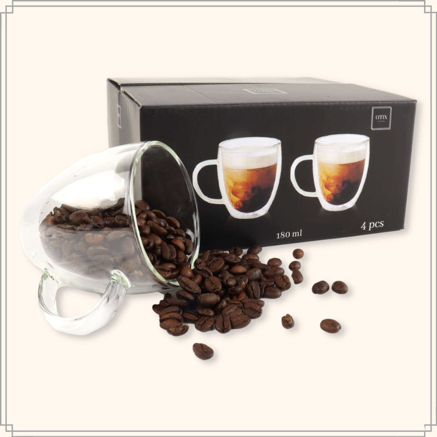 OTIX Dubbelwandige koffieglazen - Koffiekopjes - 180 ml - Set van 4 Transparant - Latte Glazen | Blokker