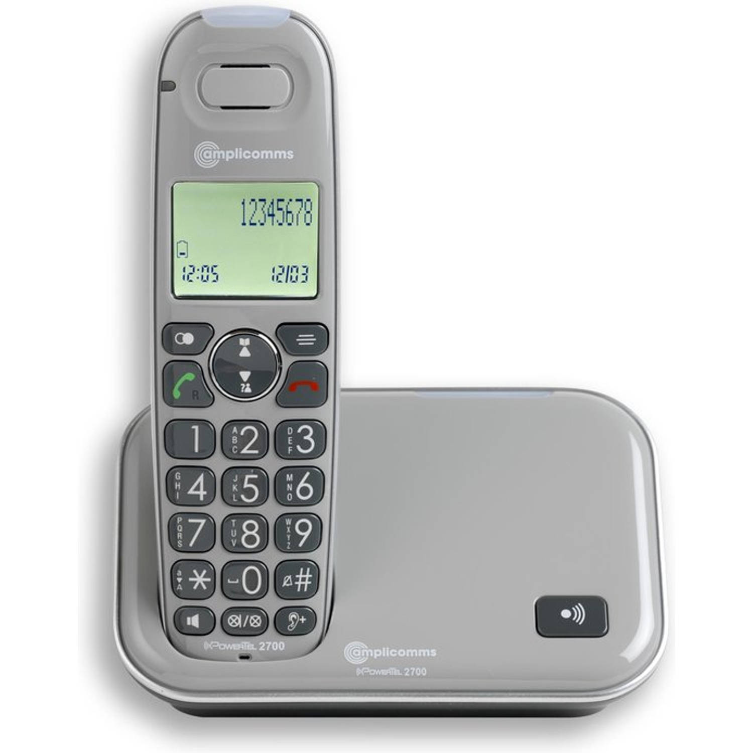 Amplicomms PowerTel 2700BNL grijs Senioren DECT telefoon vaste lijn met grote toetsen en groot display