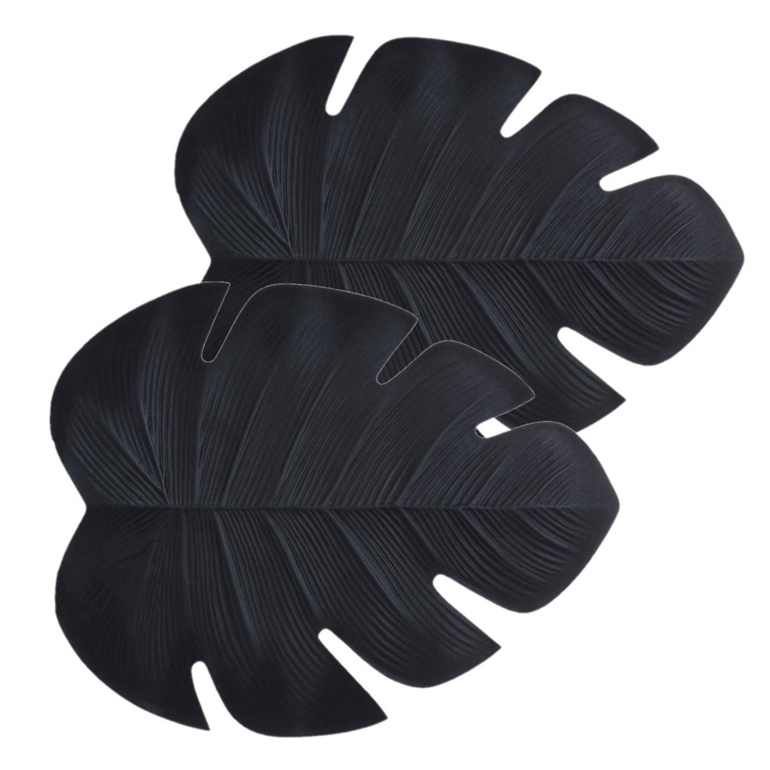 Set van 4x stuks placemats blad zwart vinyl 47 x 38 cm - Placemats