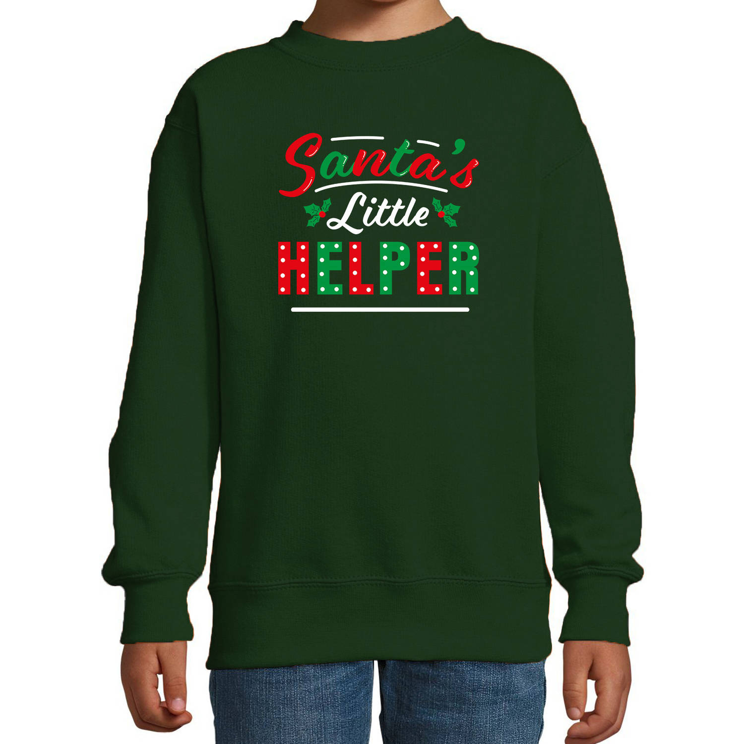 Santas little helper / Het hulpje van de Kerstman Kerstsweater / Kersttrui groen voor kinderen 3-4 jaar (98/104) - kerst