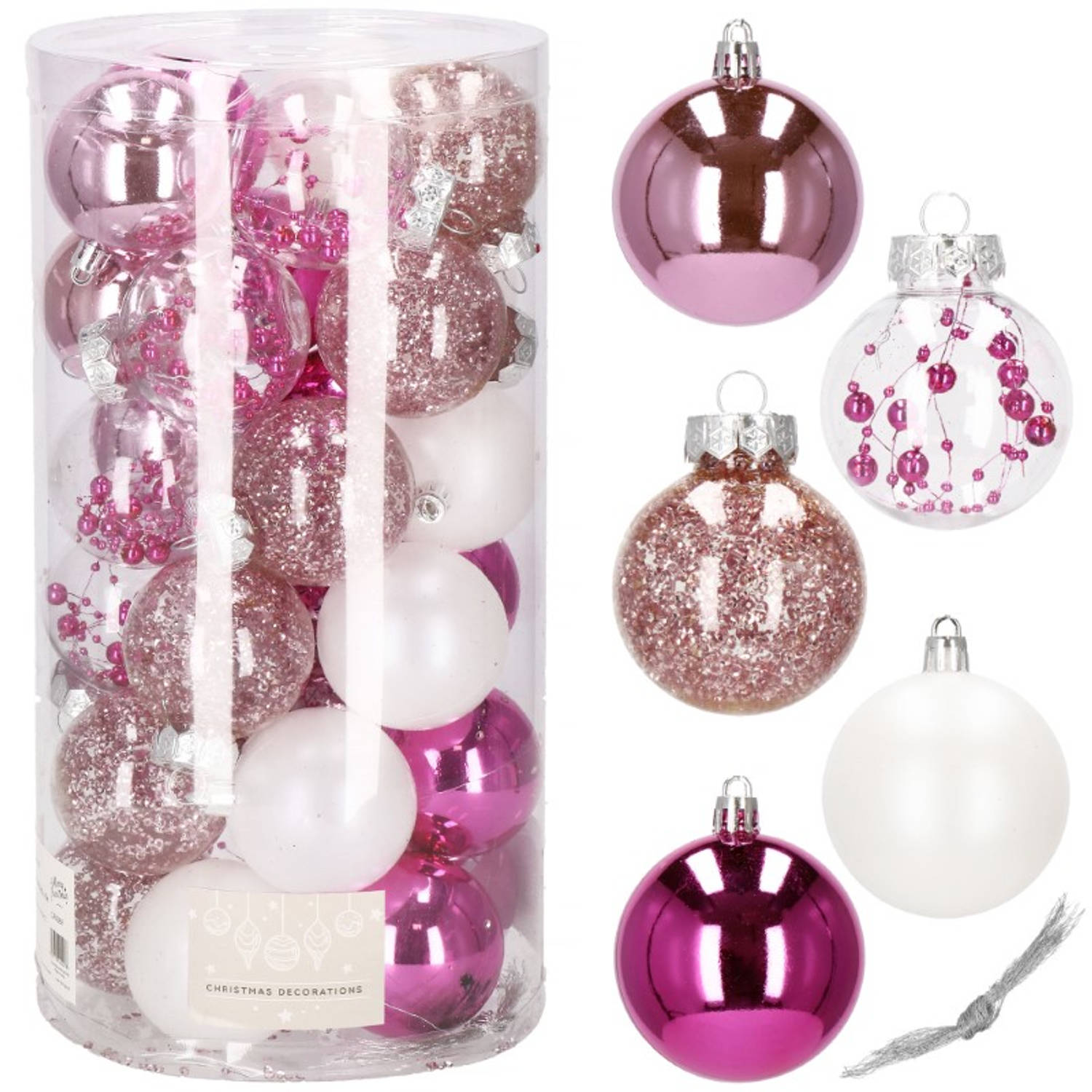 Kerstballen 30 Stuks 6 Cm Transparant-roze-wit
