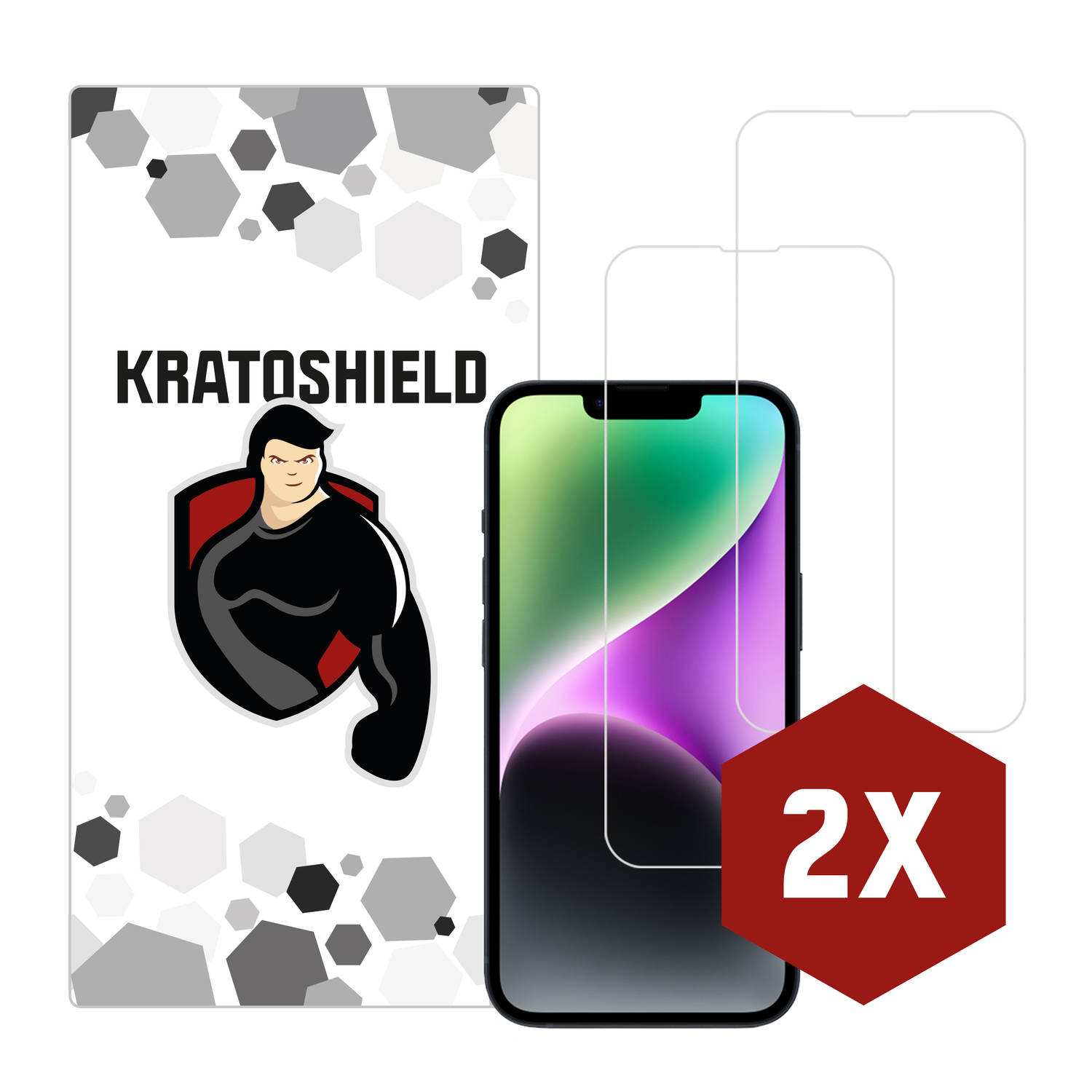 2-pack Kratoshield iPhone 14 Screenprotector - Glass - 2.5D