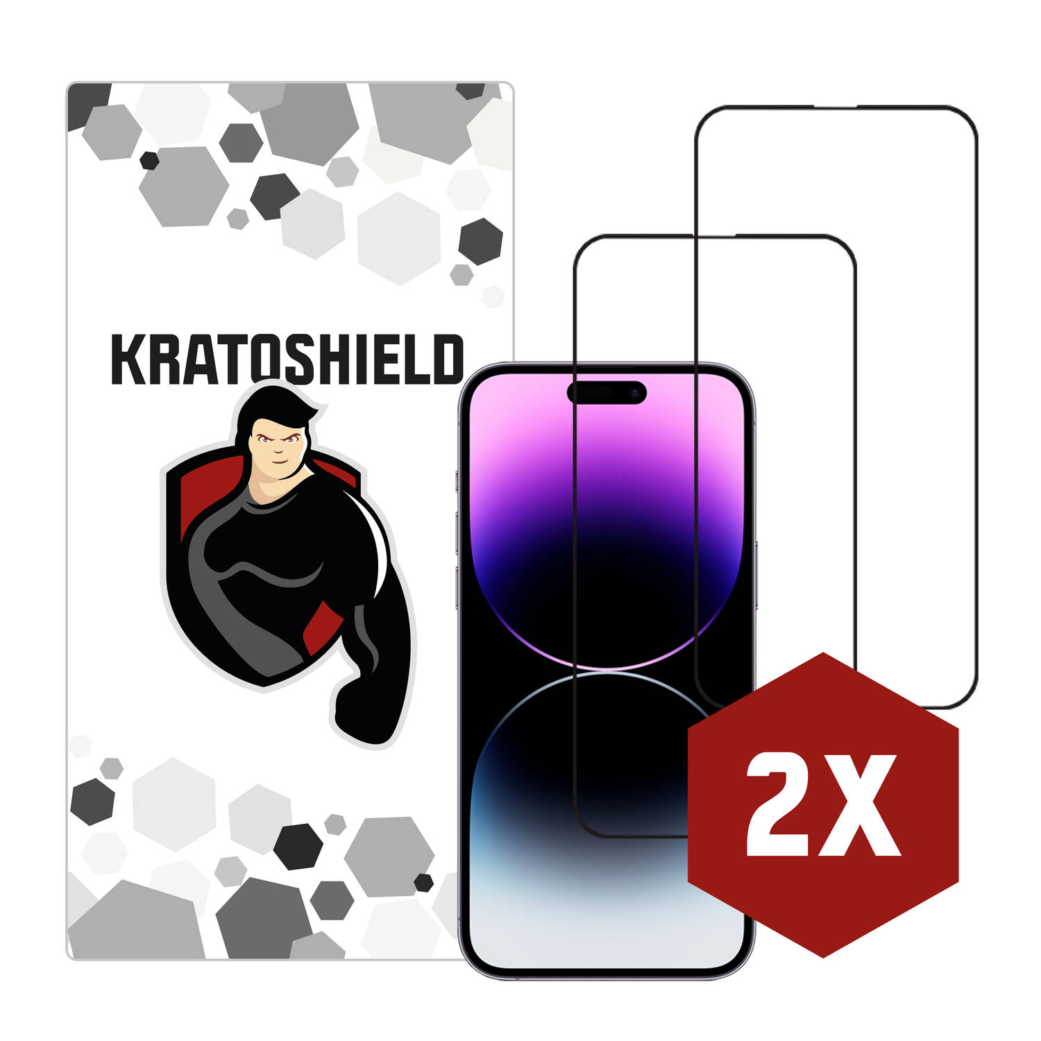 2-pack Kratoshield iPhone 14 Pro Max Screenprotector - Glass - Full Cover 2.5D - Black